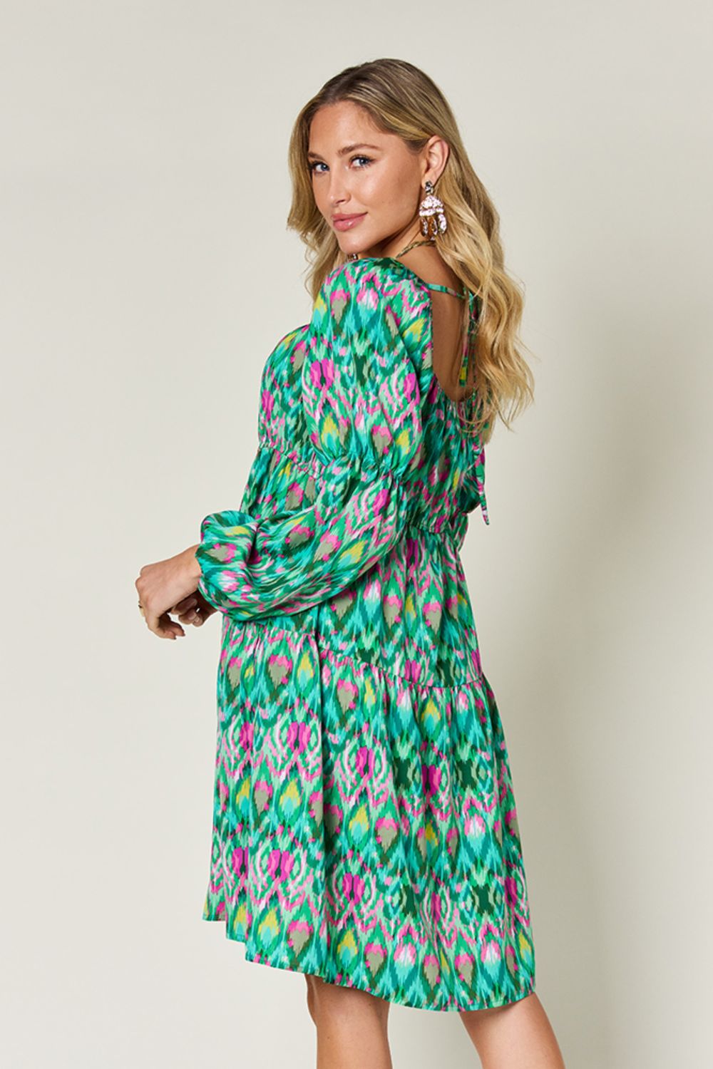 Double Take Full Size Printed Long Sleeve Dress - EkaVibe