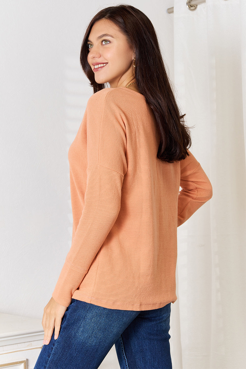 Basic Bae Half Button Long Sleeve Top - EkaVibe