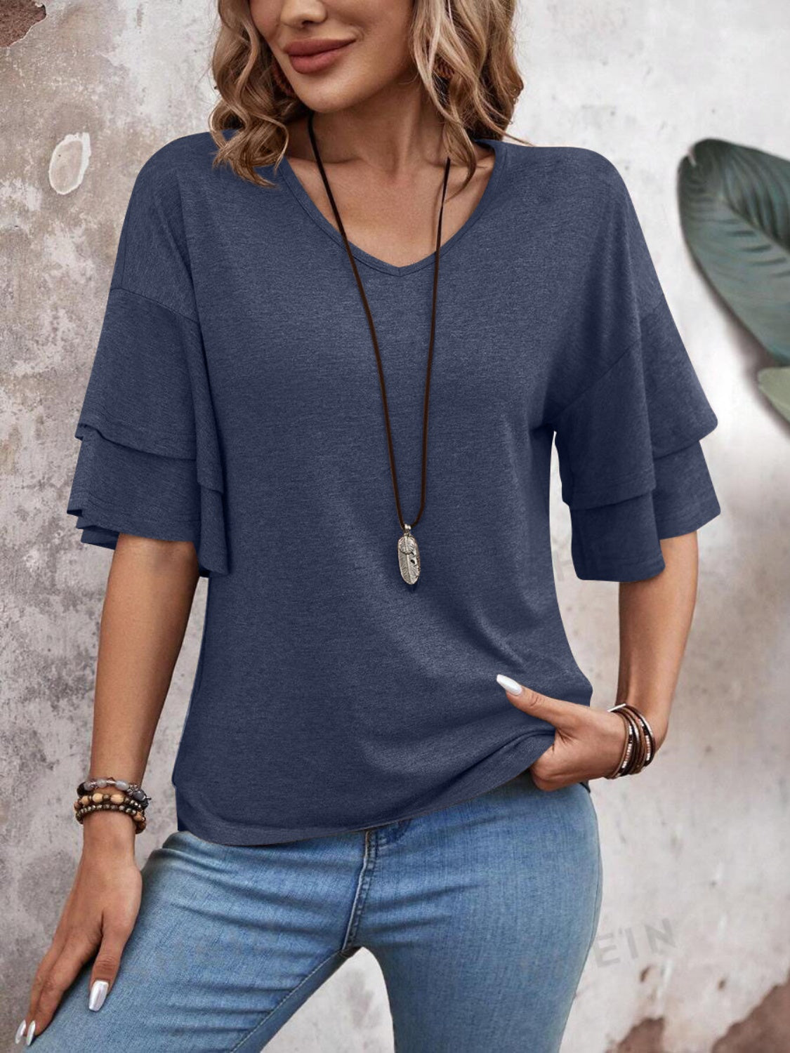 V-Neck Half Sleeve Blouse - EkaVibe