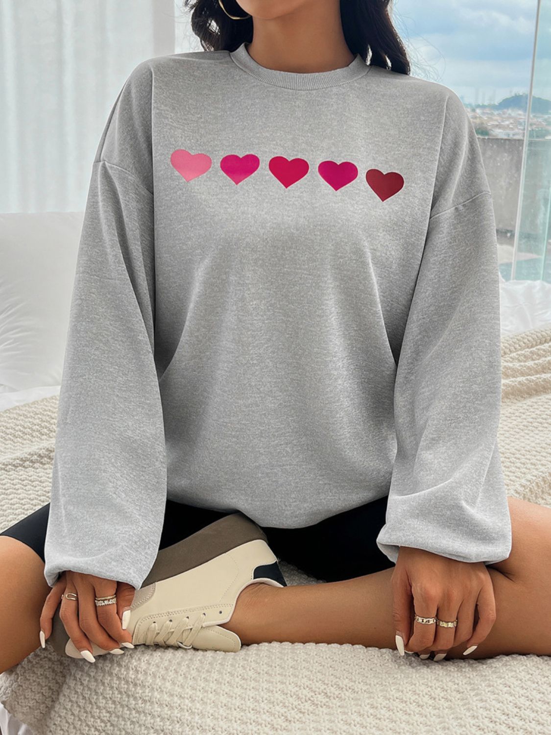 Devine Heart Dropped Shoulder Long Sleeve Sweatshirt - EkaVibe