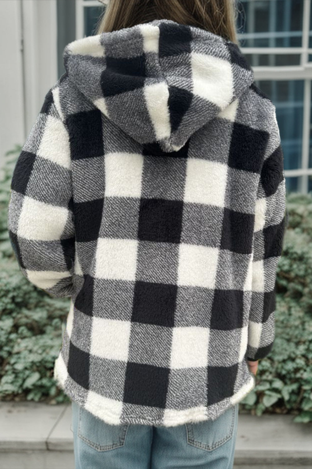 Double Take Full Size Plaid Long Sleeve Hooded Coat - EkaVibe