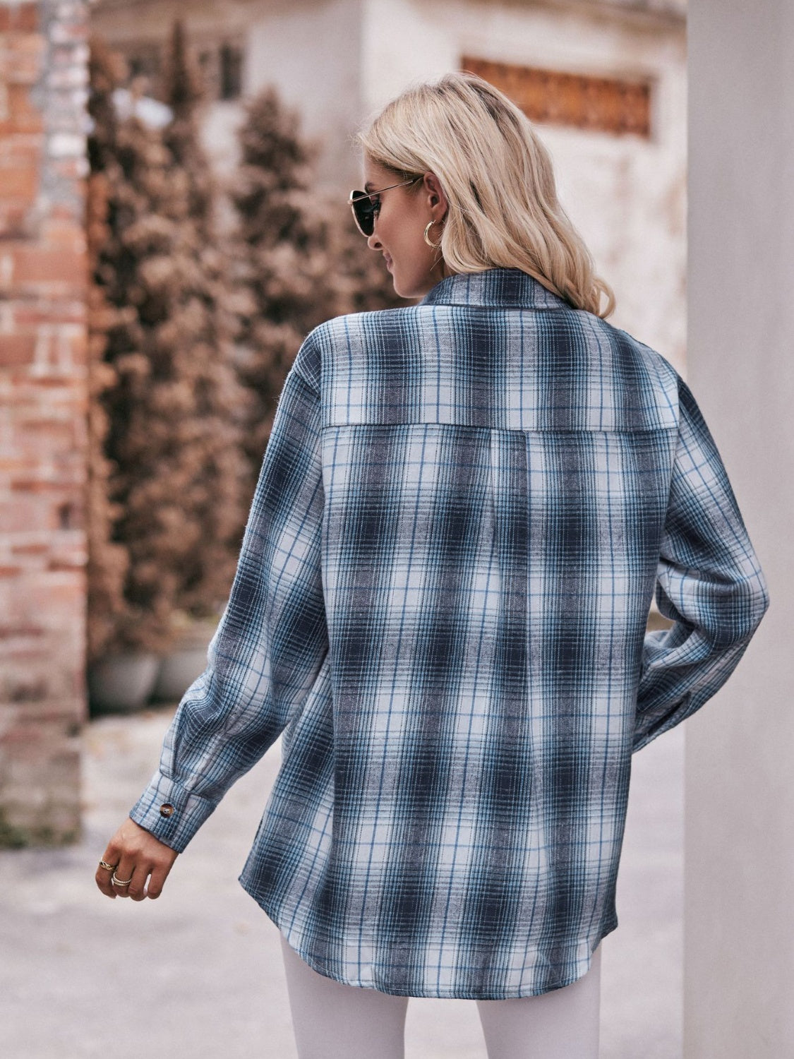 Mandy Plaid Dropped Shoulder Longline Shirt - EkaVibe