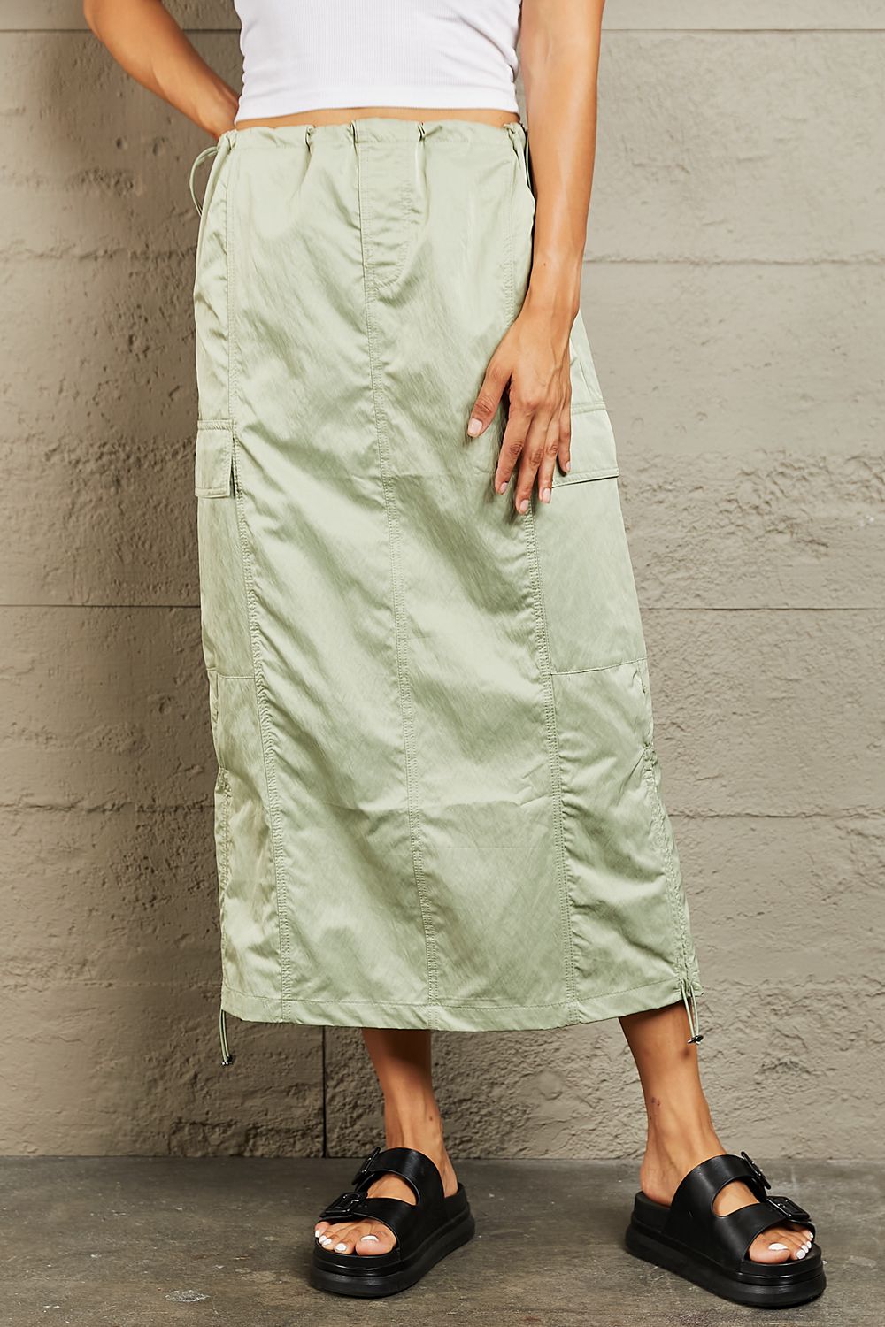 HYFVE Just In Time High Waisted Cargo Midi Skirt - EkaVibe