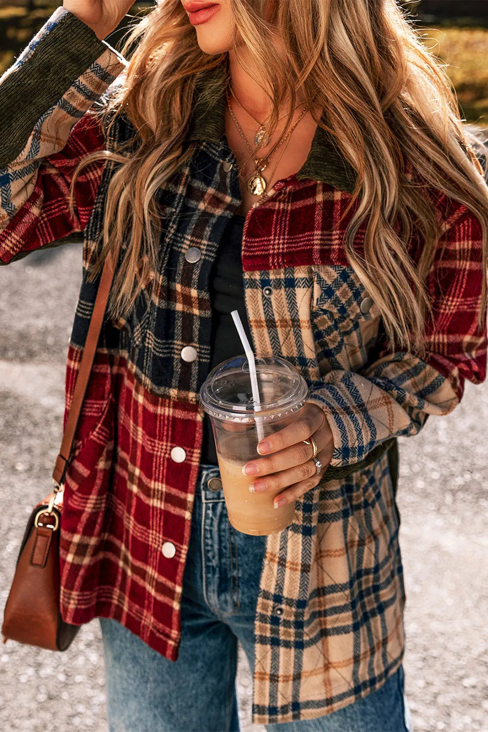 Plaid Button Up Long Sleeve Jacket - EkaVibe