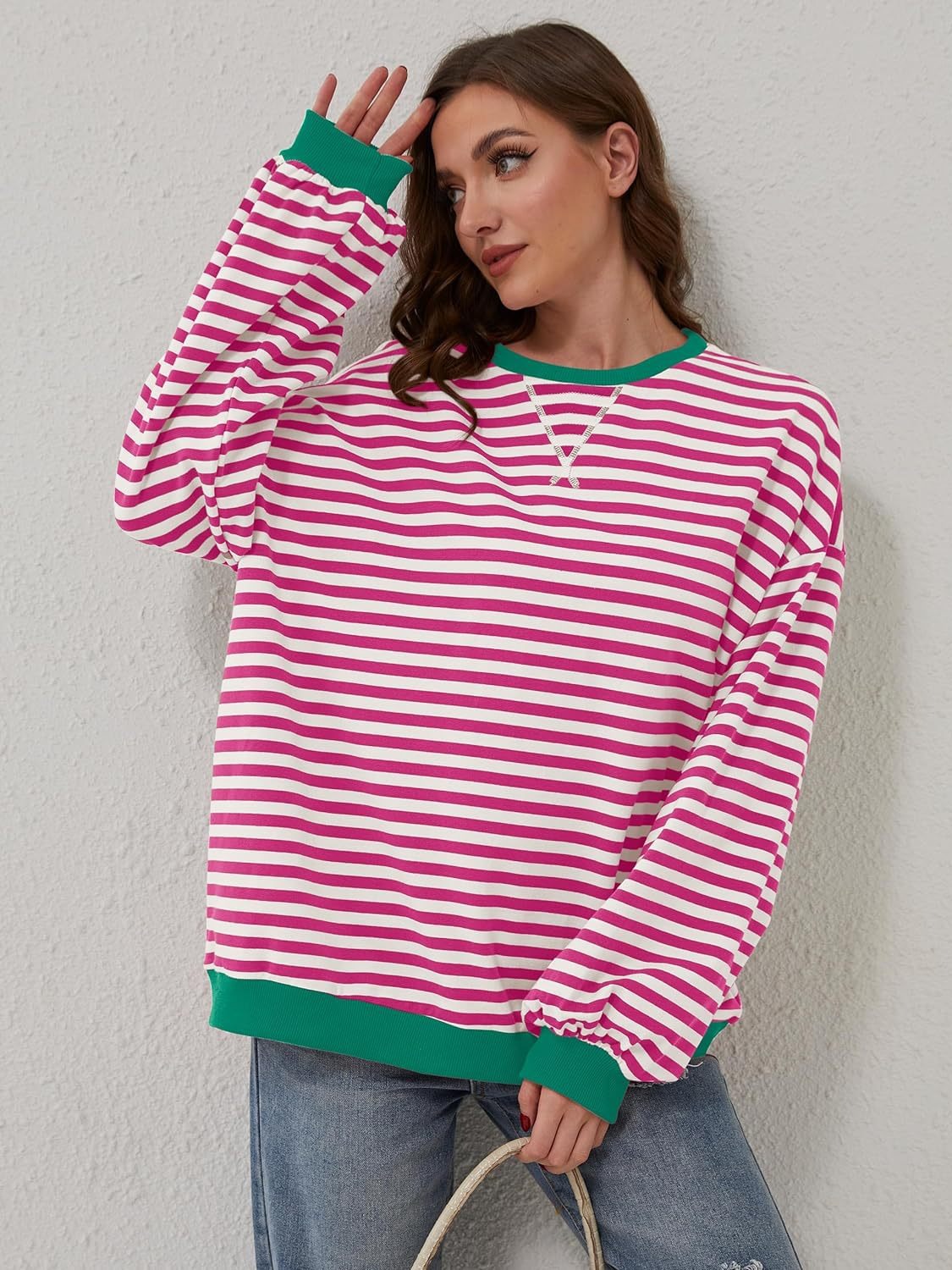 Lovelet Contrast Striped Long Sleeve Sweatshirt - EkaVibe