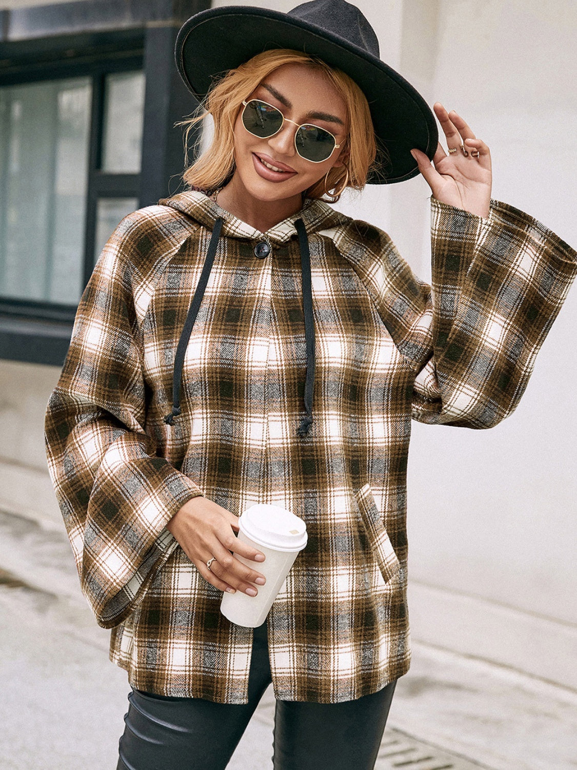 Ivy Lane Pocketed Plaid Long Sleeve Hooded Jacket - EkaVibe