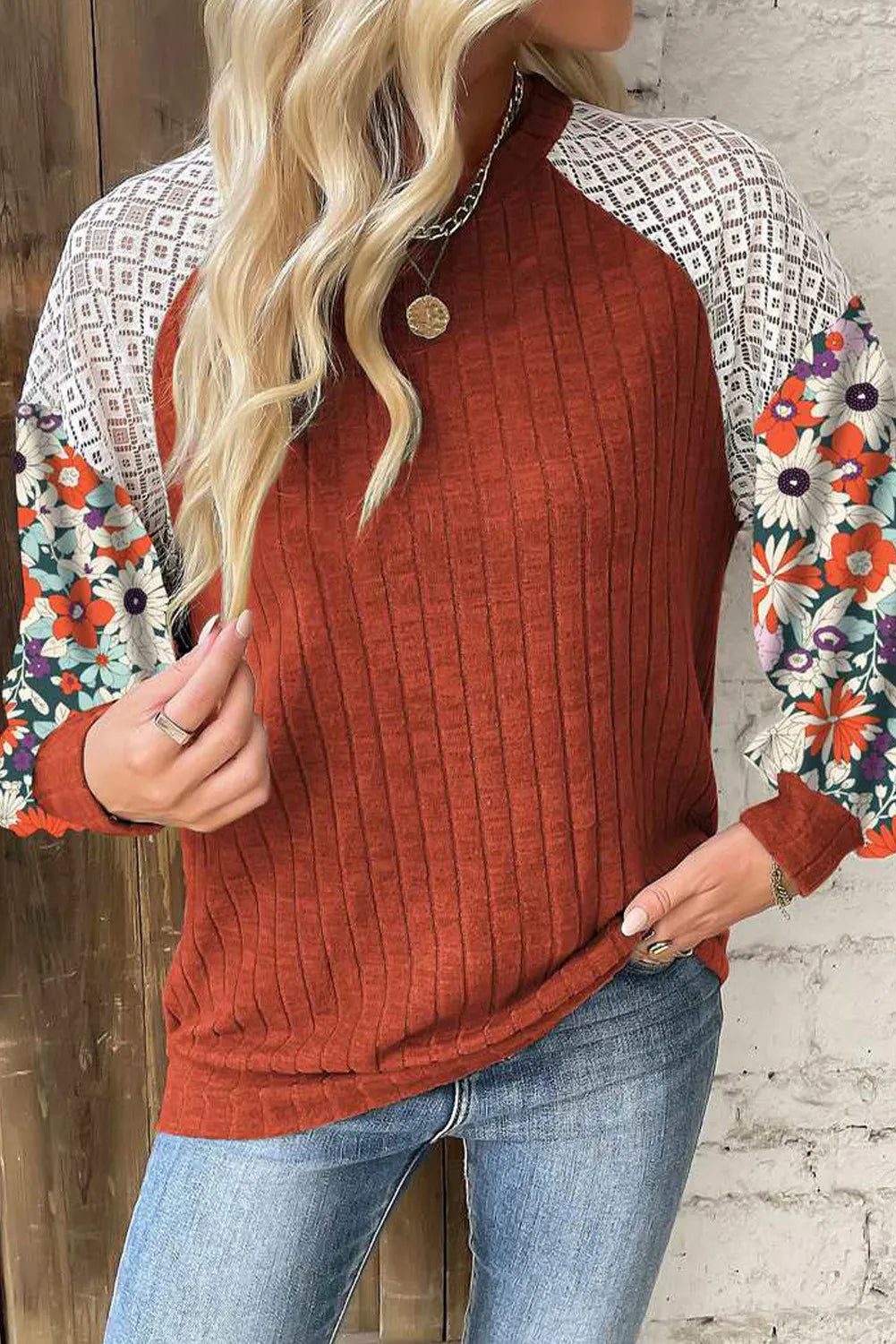 Printed Round Neck Long Sleeve Top - EkaVibe