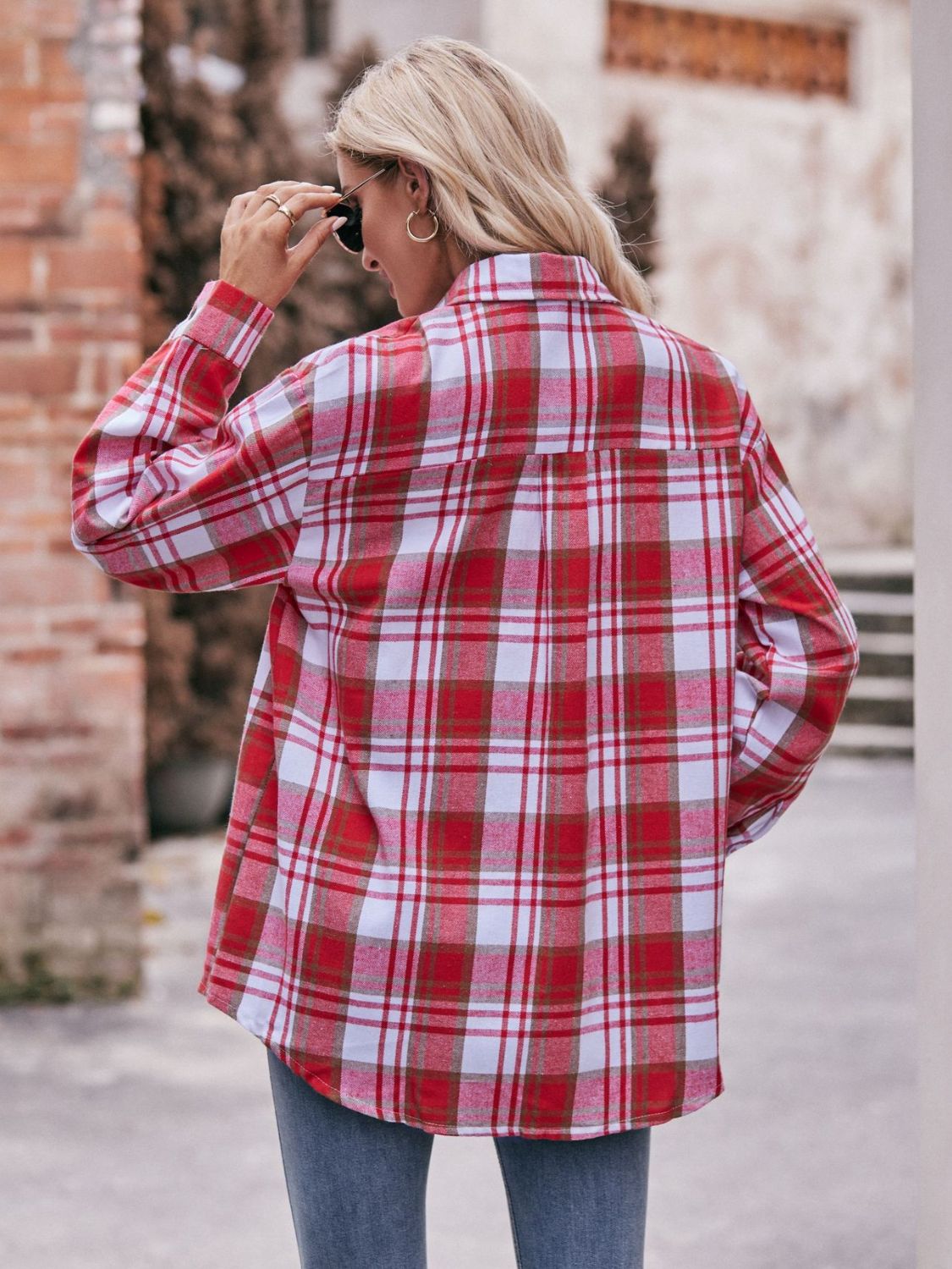 Mandy Plaid Dropped Shoulder Longline Shirt - EkaVibe