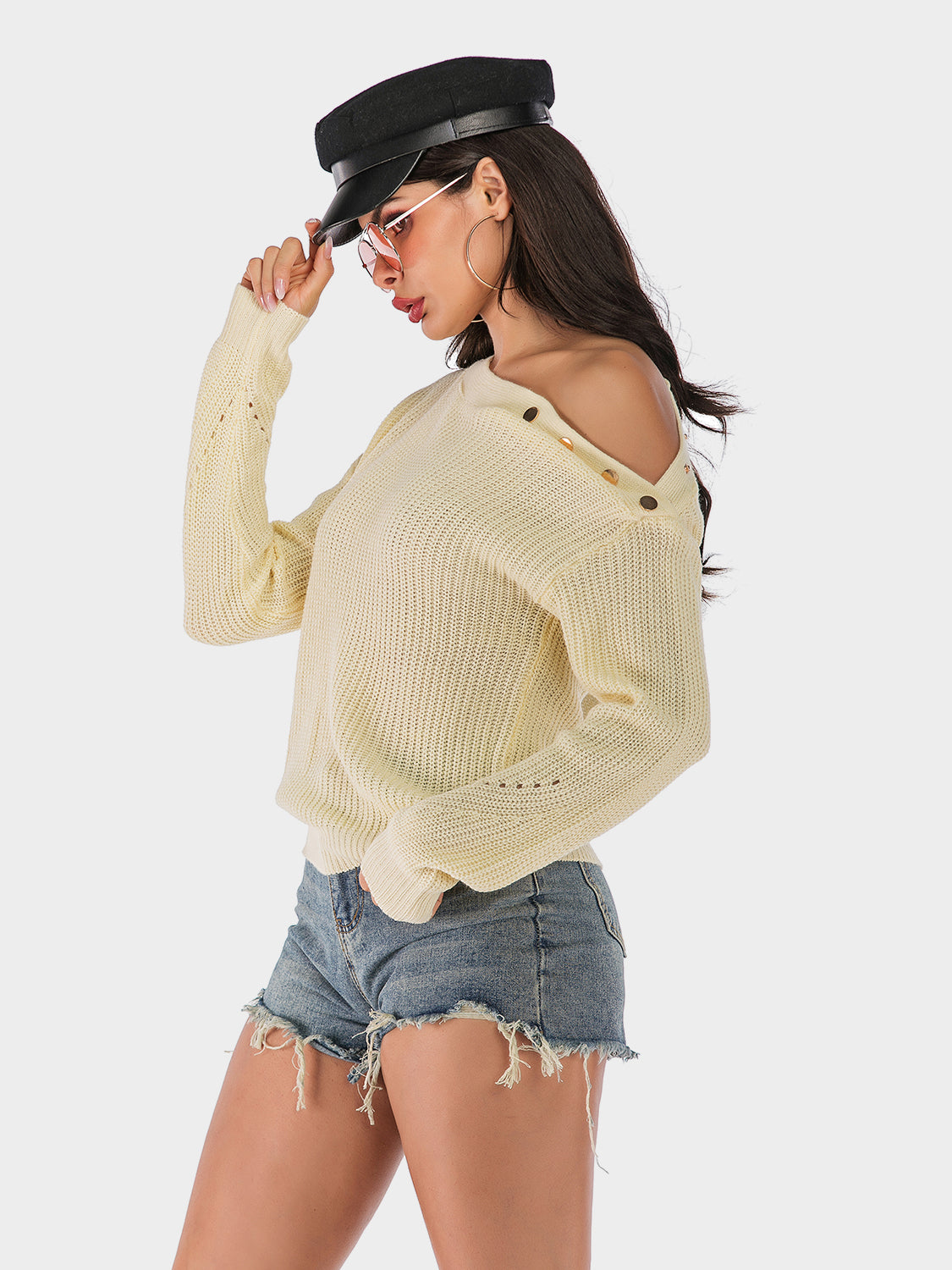 Perfee One Shoulder Long Sleeve Sweater - EkaVibe