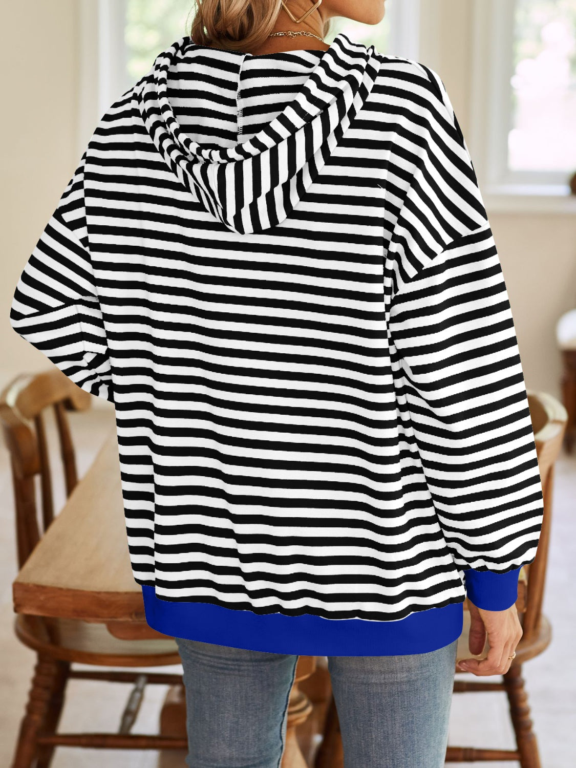 Lovelet Drawstring Striped Long Sleeve Hoodie - EkaVibe