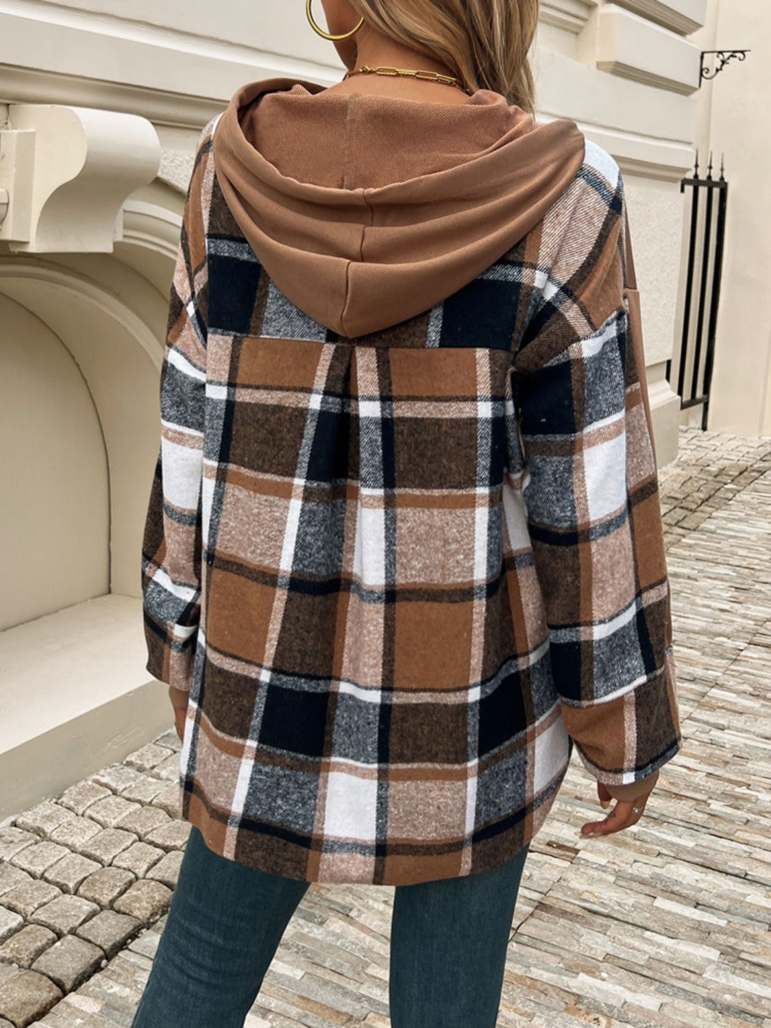 Devine Drawstring Plaid Long Sleeve Hoodie - EkaVibe