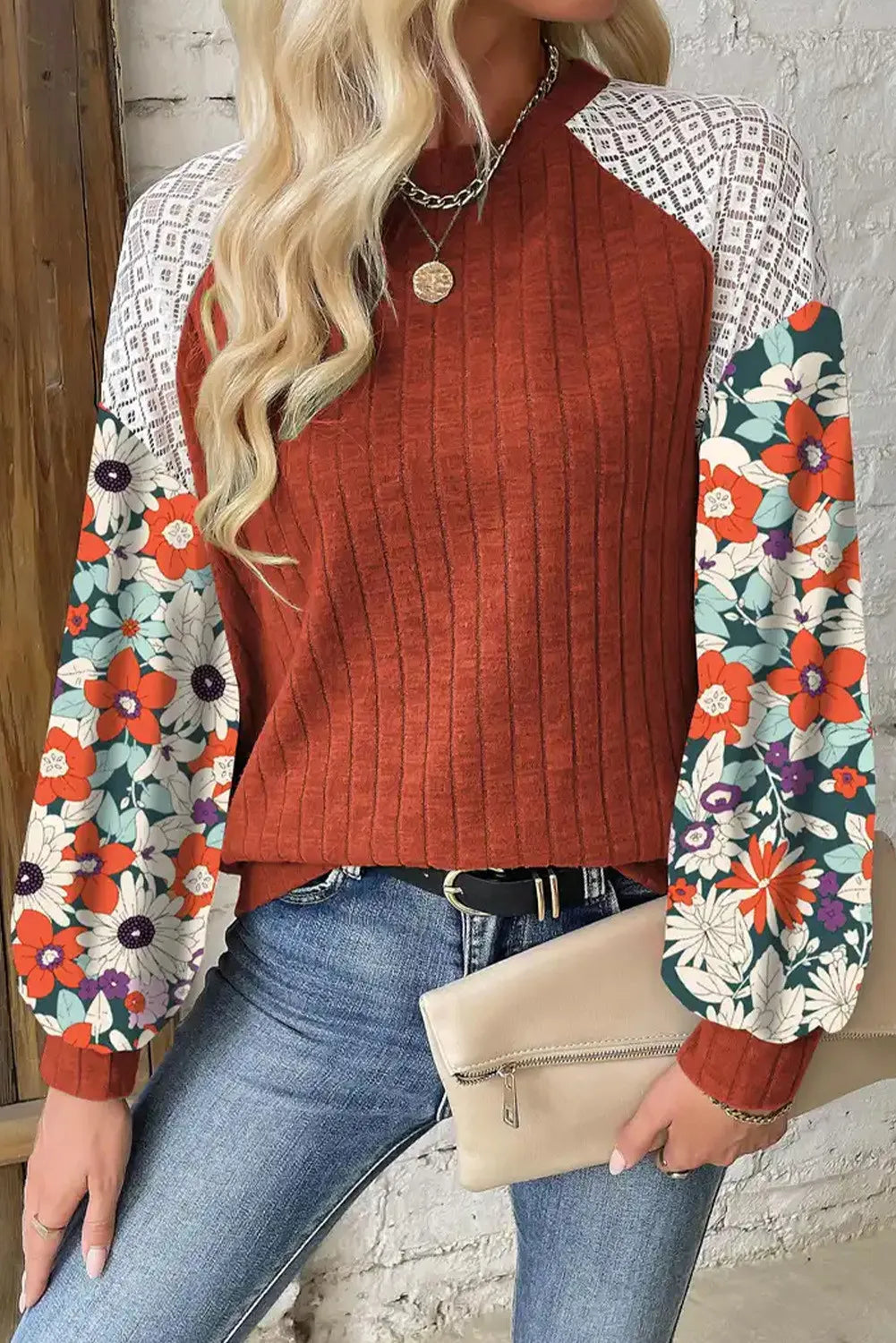 Printed Round Neck Long Sleeve Top - EkaVibe