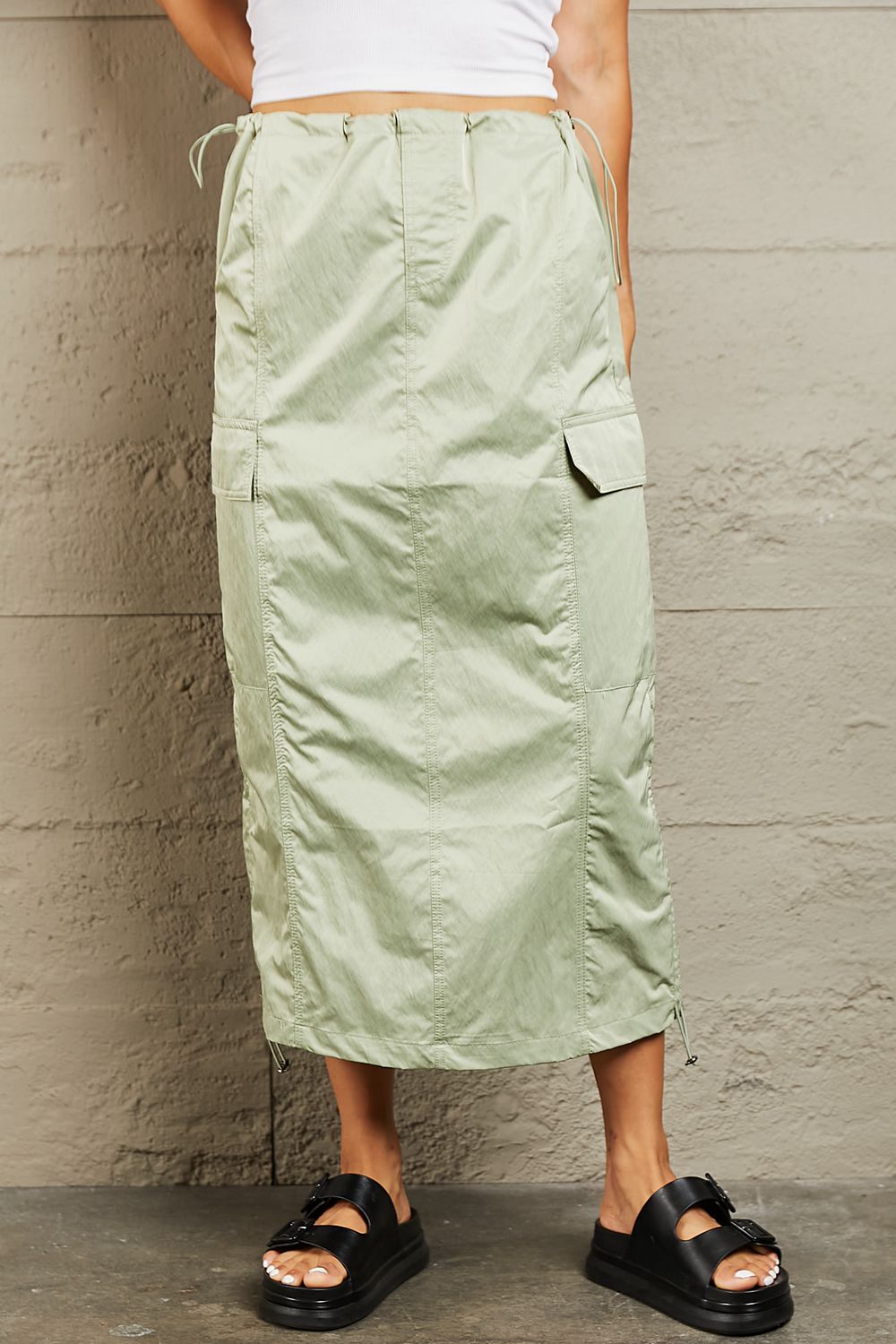 HYFVE Just In Time High Waisted Cargo Midi Skirt - EkaVibe