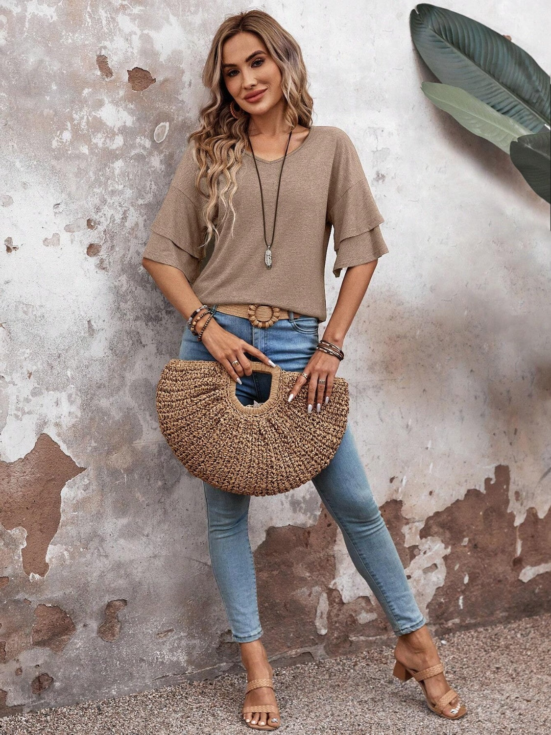 V-Neck Half Sleeve Blouse - EkaVibe