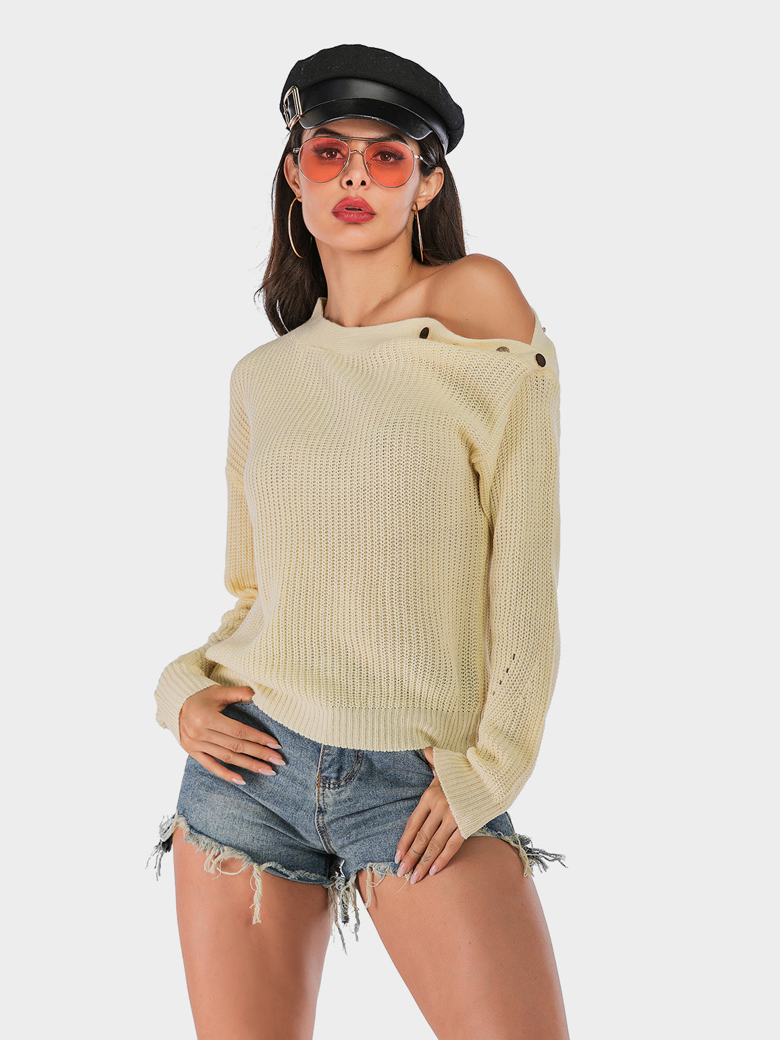 Perfee One Shoulder Long Sleeve Sweater - EkaVibe