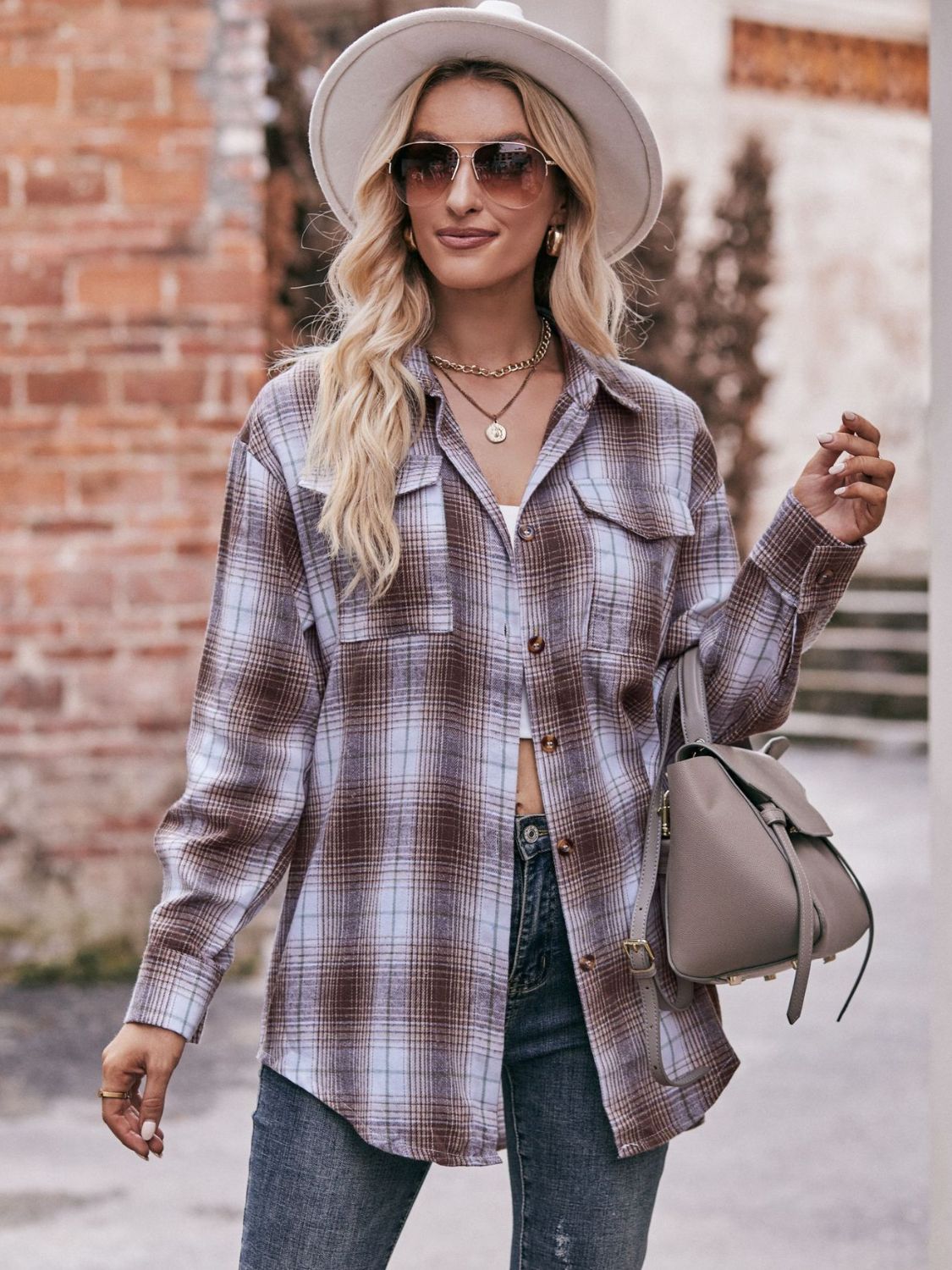 Mandy Plaid Dropped Shoulder Longline Shirt - EkaVibe