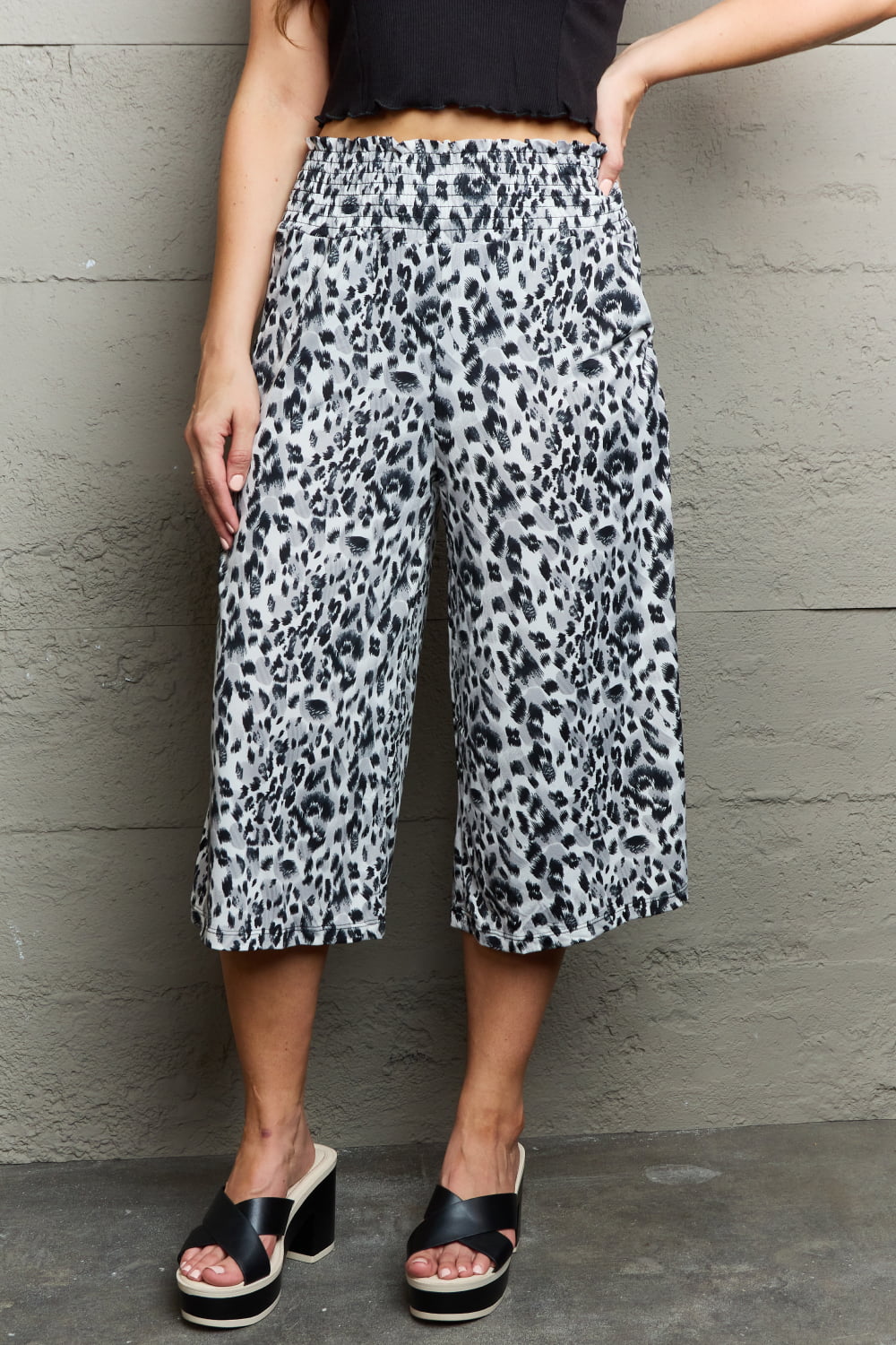 Ninexis Leopard High Waist Flowy Wide Leg Pants with Pockets - EkaVibe