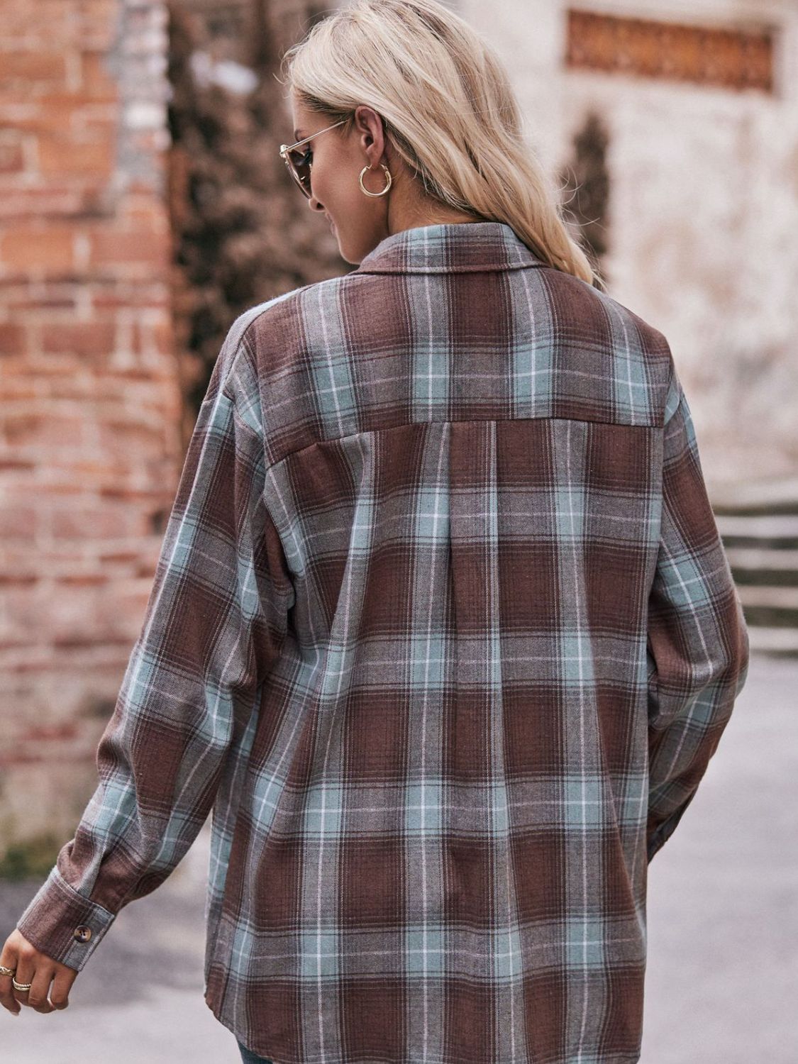 Mandy Plaid Dropped Shoulder Longline Shirt - EkaVibe