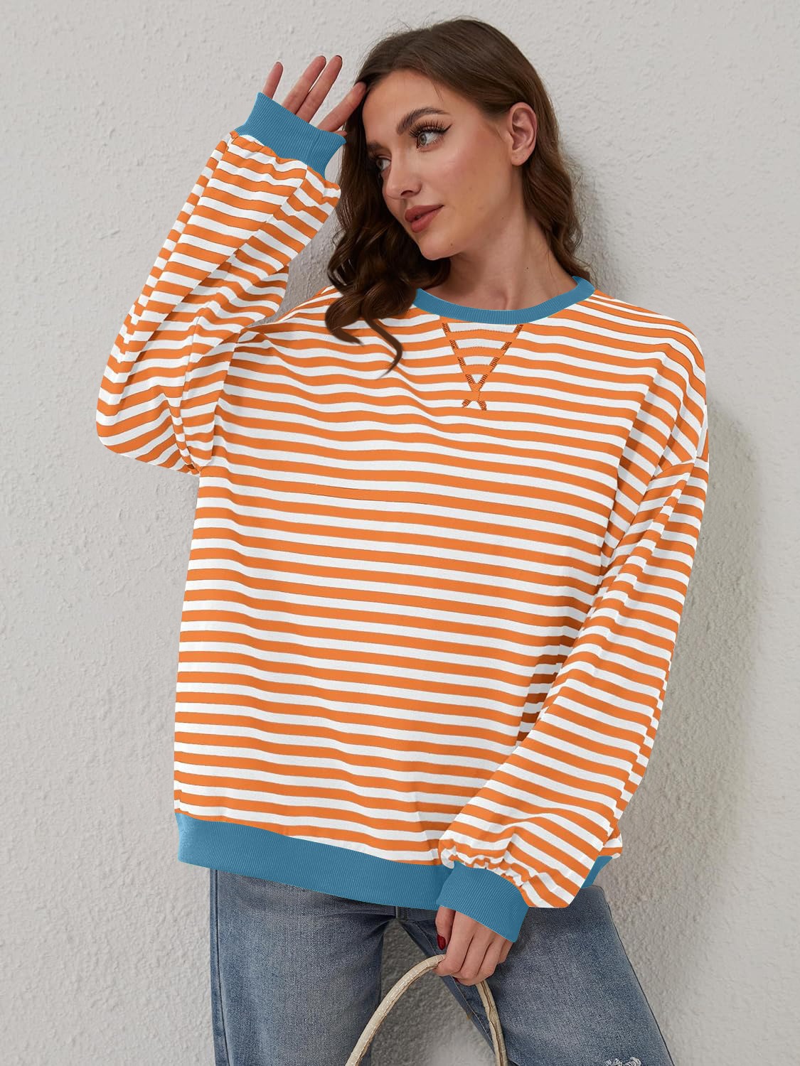 Lovelet Contrast Striped Long Sleeve Sweatshirt - EkaVibe