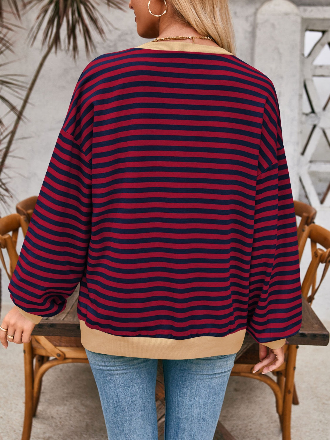 Lovelet Contrast Striped Long Sleeve Sweatshirt - EkaVibe