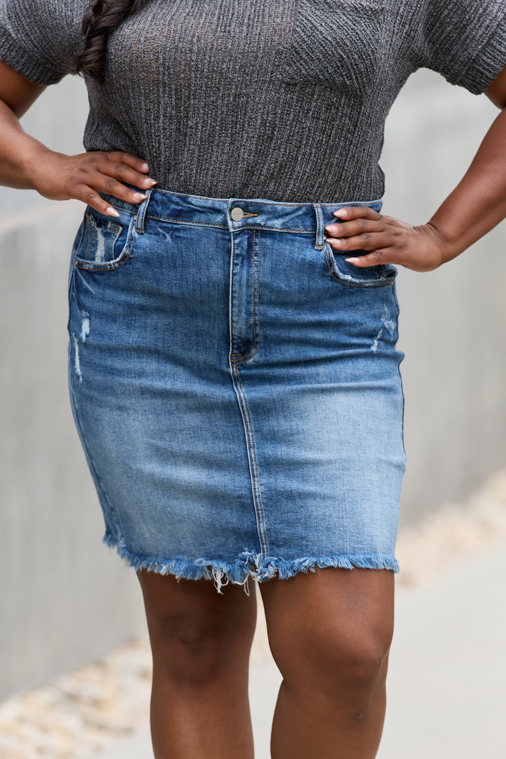 RISEN Amelia Full Size Denim Mini Skirt - EkaVibe