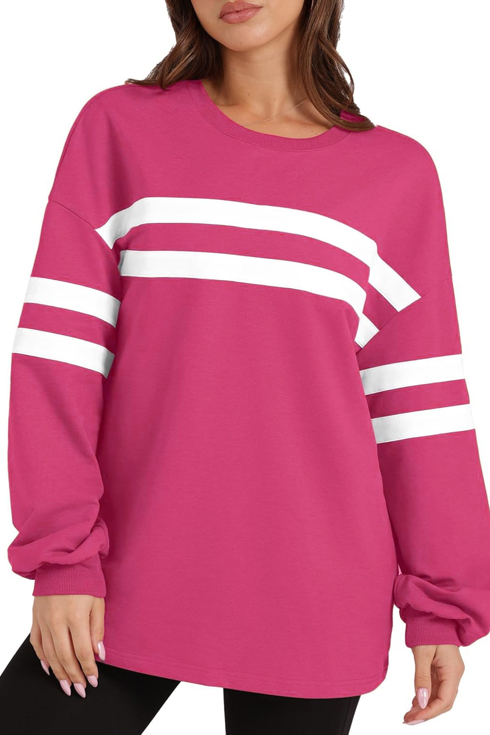 Lovelet Striped Round Neck Dropped Shoulder Sweatshirt - EkaVibe