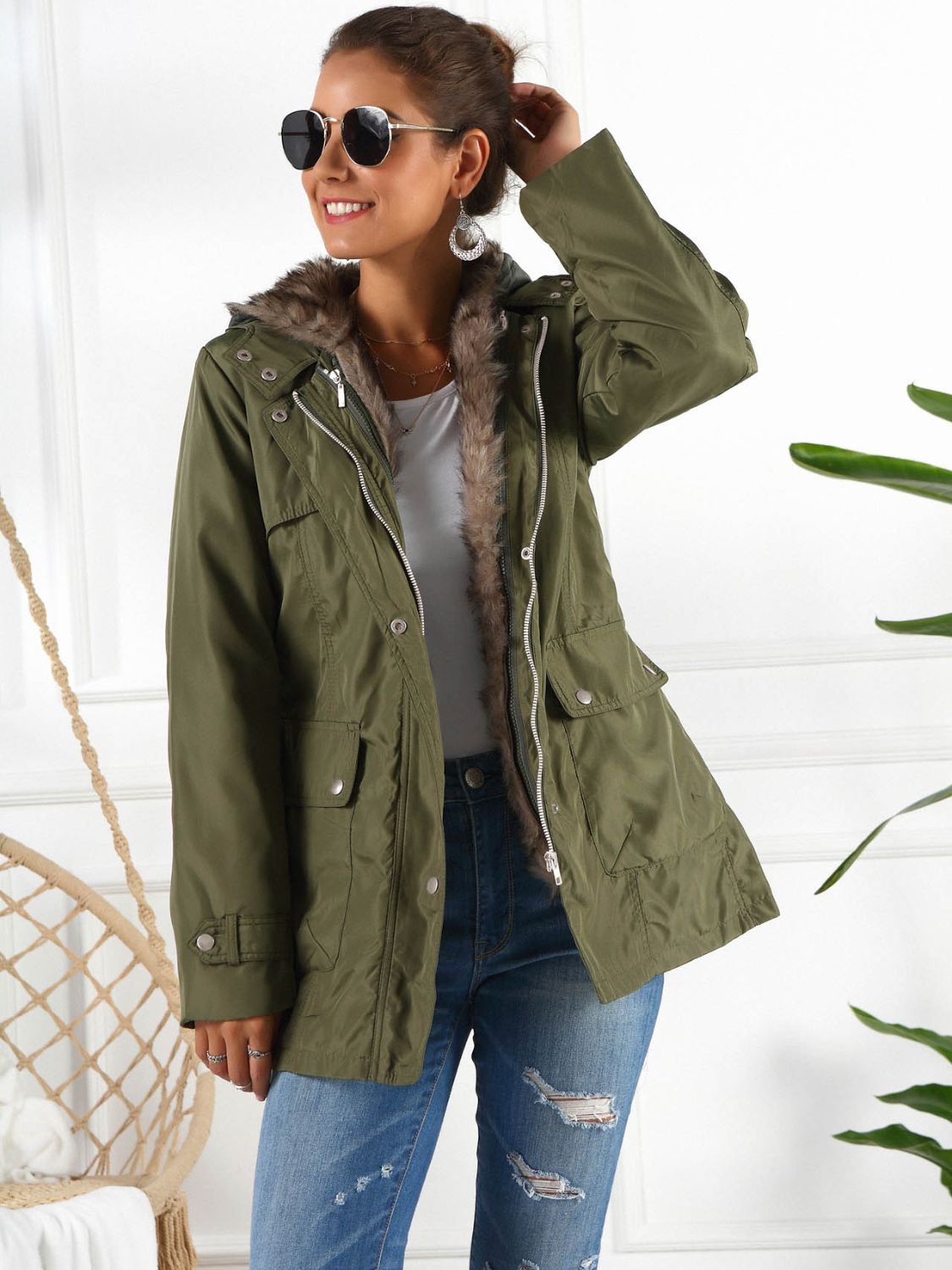 Ivy Lane Full Size Hooded Jacket with Detachable Liner (Three-Way Wear) - EkaVibe