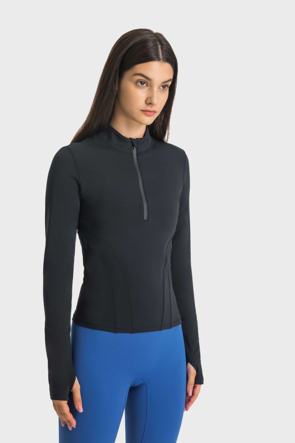 Millennia Half Zip Thumbhole Sleeve Sports Top - EkaVibe