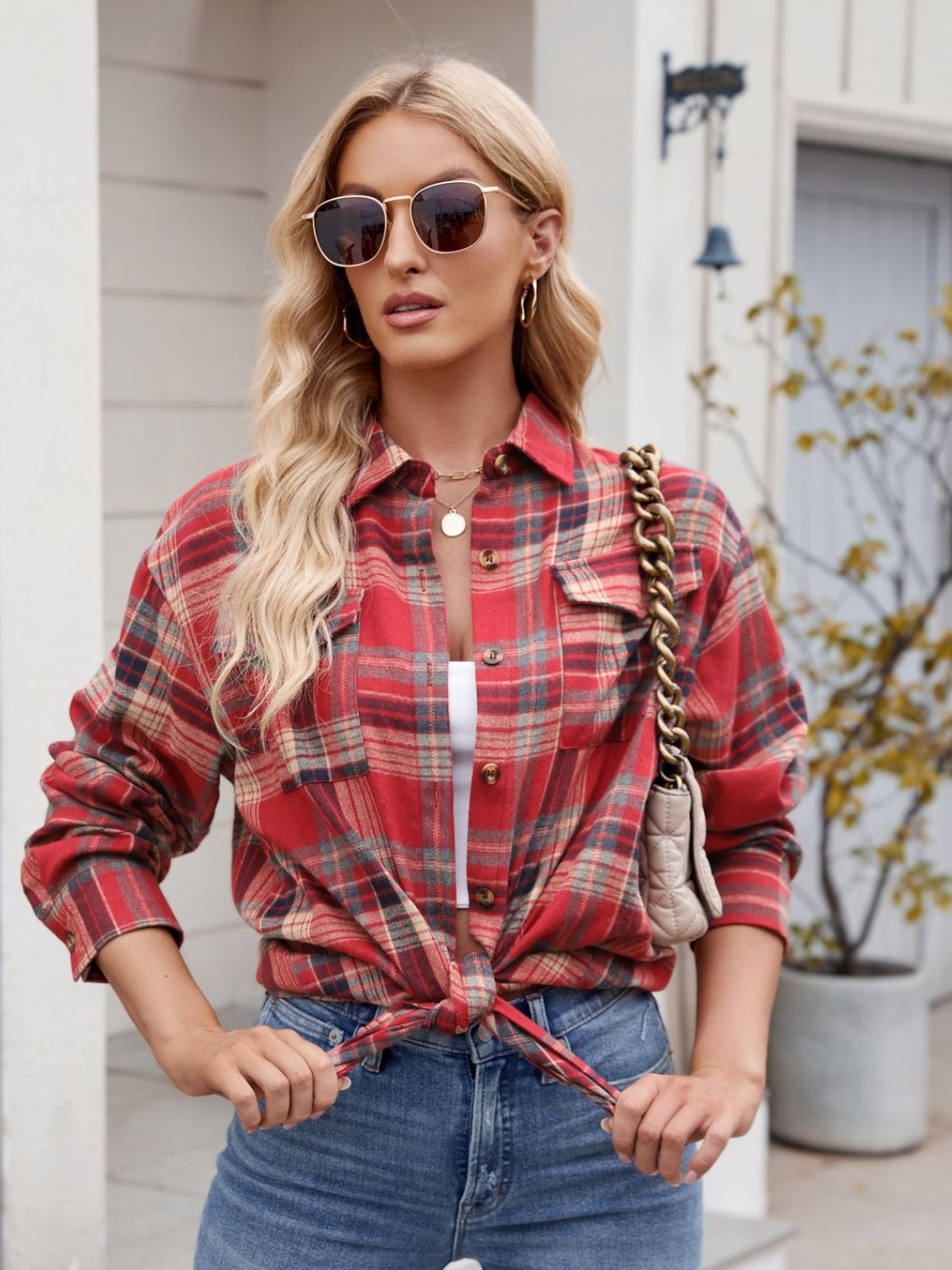 Mandy Plaid Button Up Long Sleeve Shirt - EkaVibe