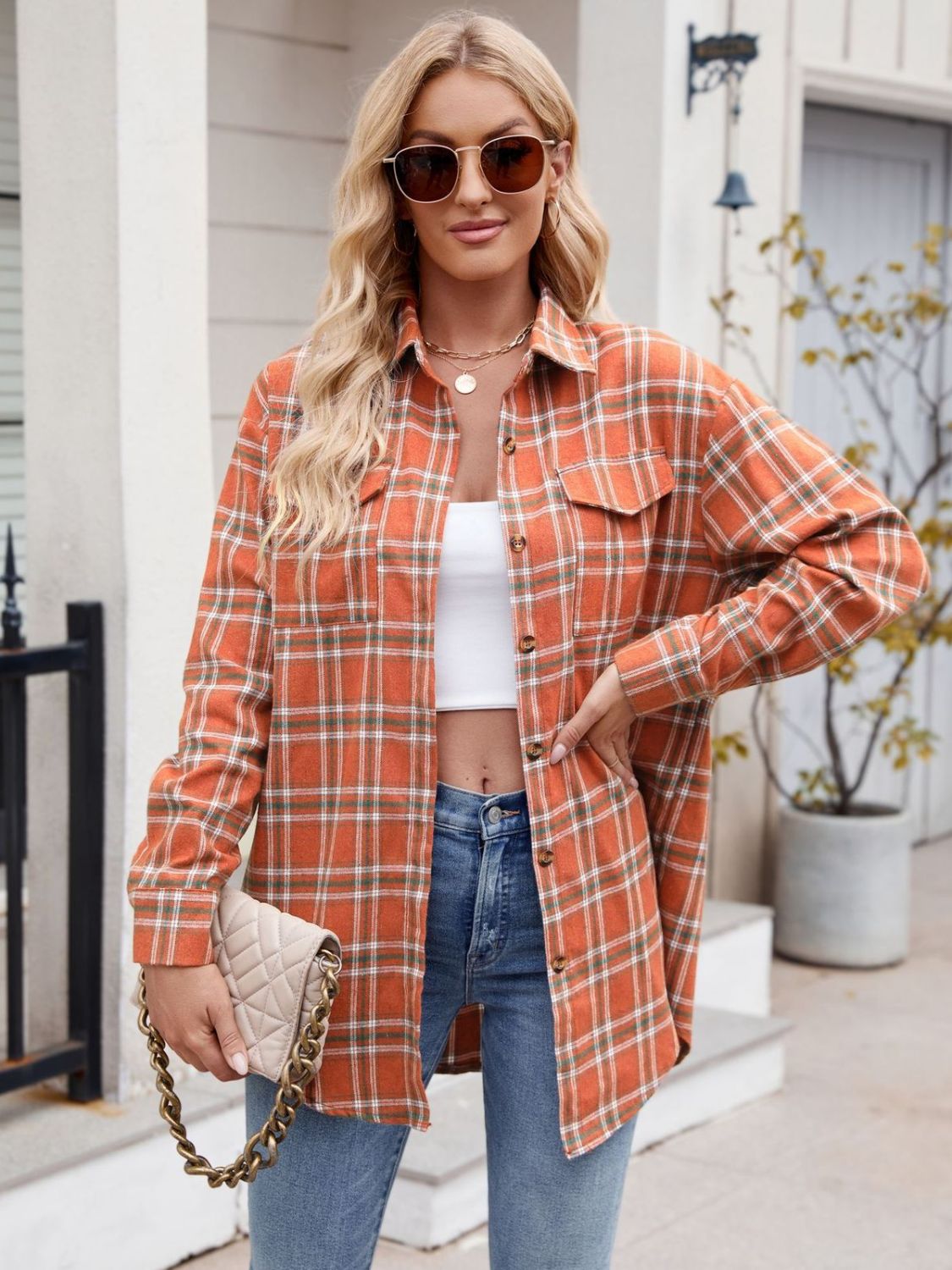 Mandy Plaid Button Up Long Sleeve Shirt - EkaVibe