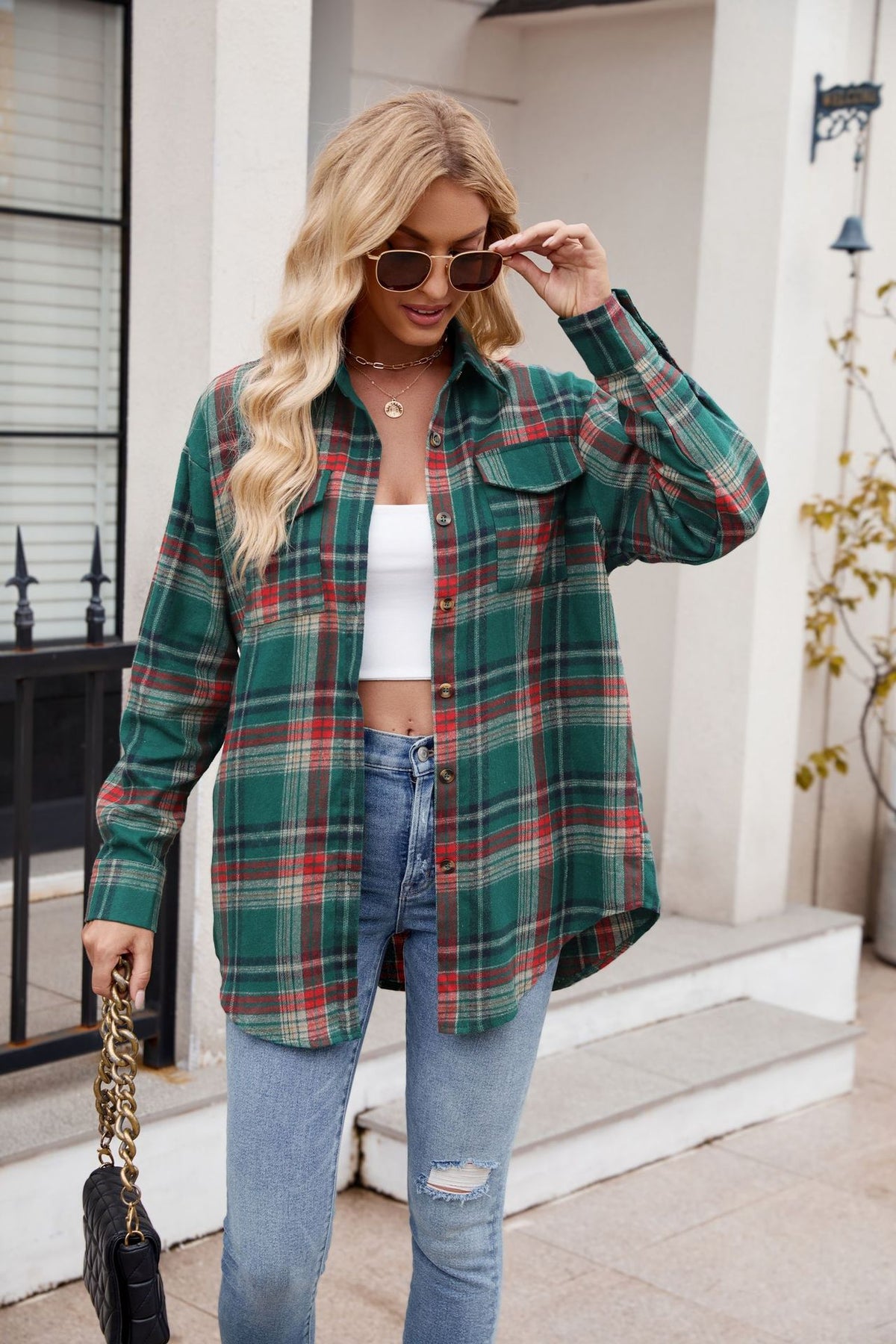 Mandy Plaid Button Up Long Sleeve Shirt - EkaVibe