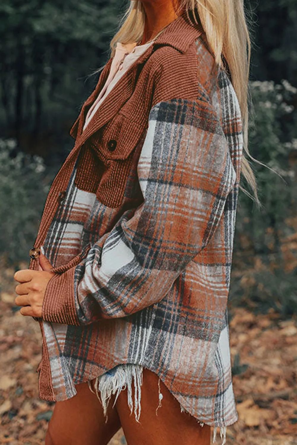 Plaid Button Up Long Sleeve Shacket - EkaVibe