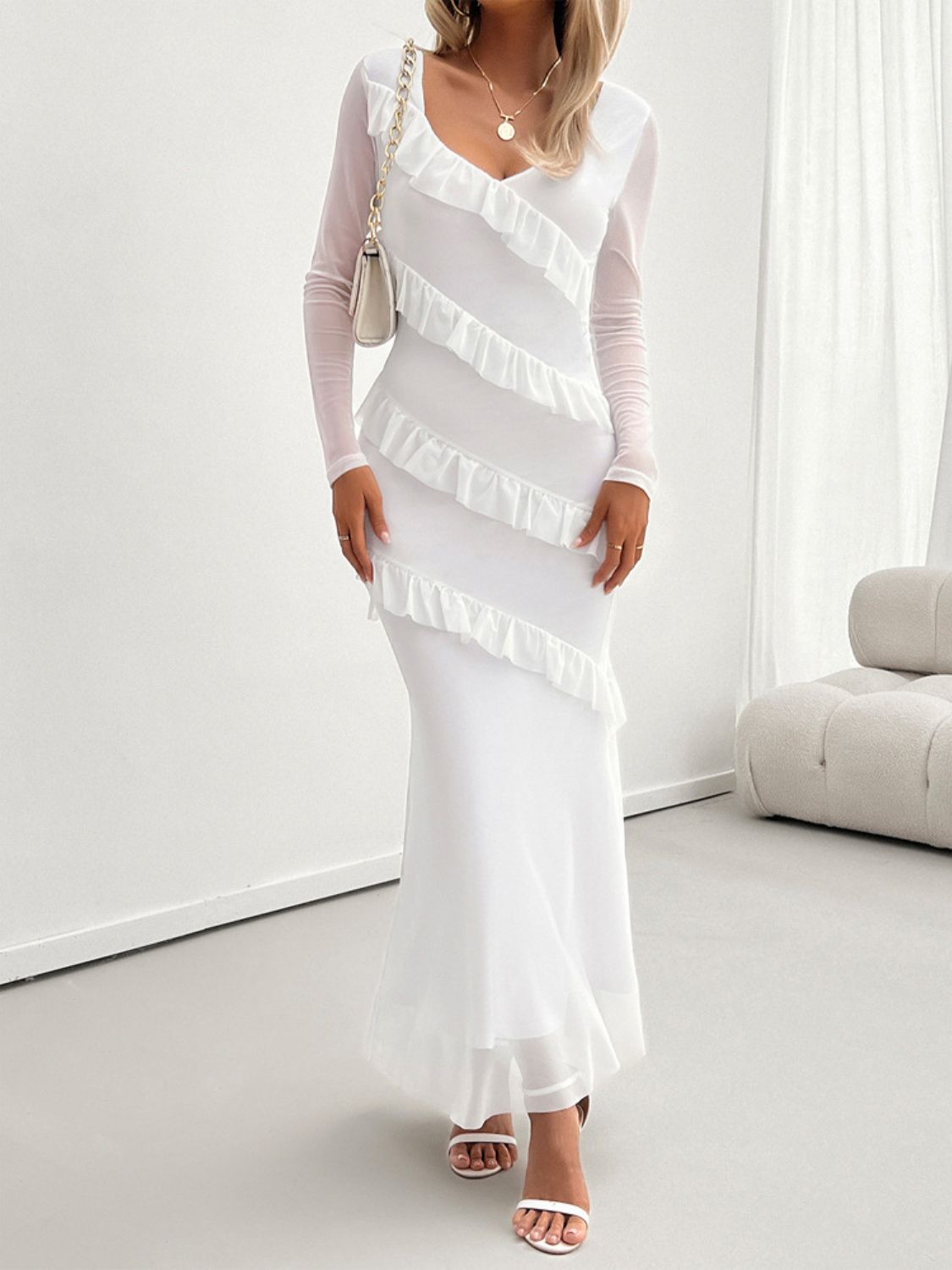 Devine Ruffled Surplice Long Sleeve Maxi Dress - EkaVibe