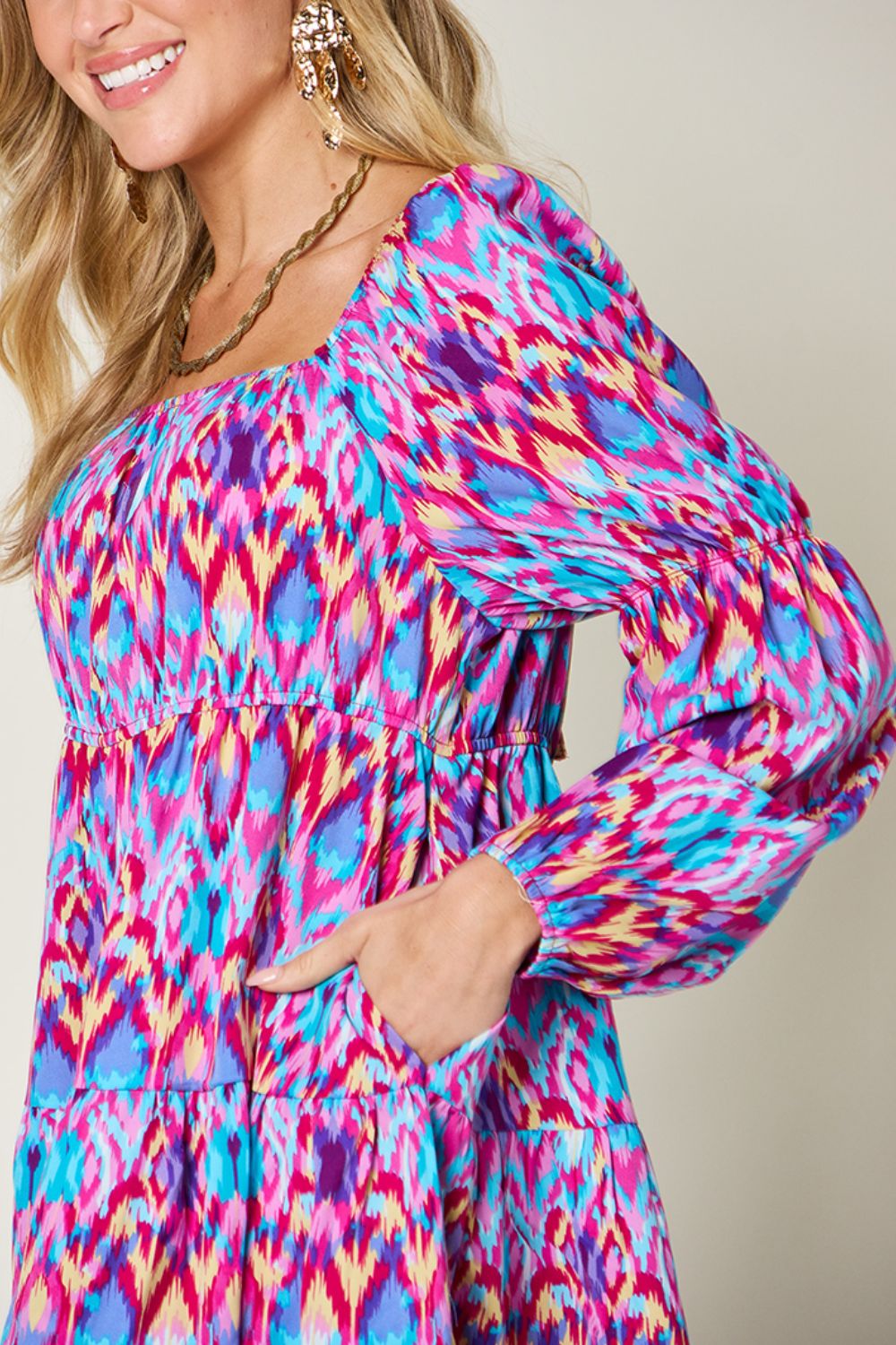 Double Take Full Size Printed Long Sleeve Dress - EkaVibe