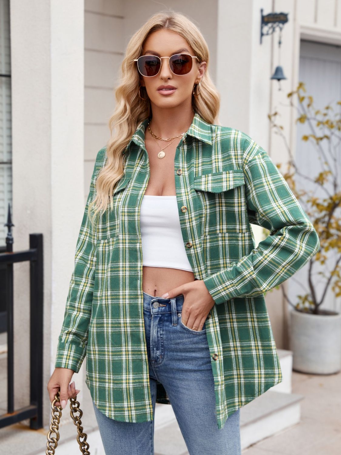 Mandy Plaid Button Up Long Sleeve Shirt - EkaVibe