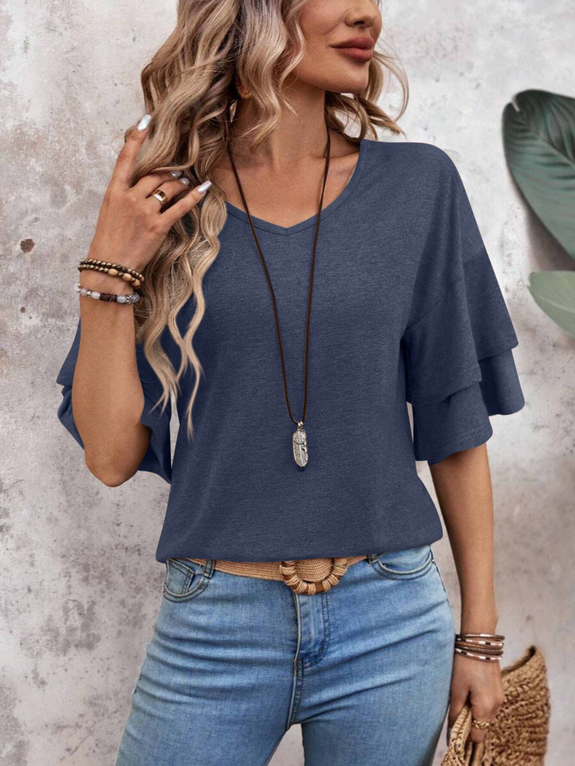 V-Neck Half Sleeve Blouse - EkaVibe