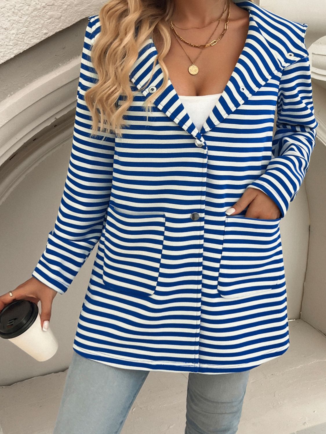 Devine Striped Long Sleeve Hooded Outerwear - EkaVibe