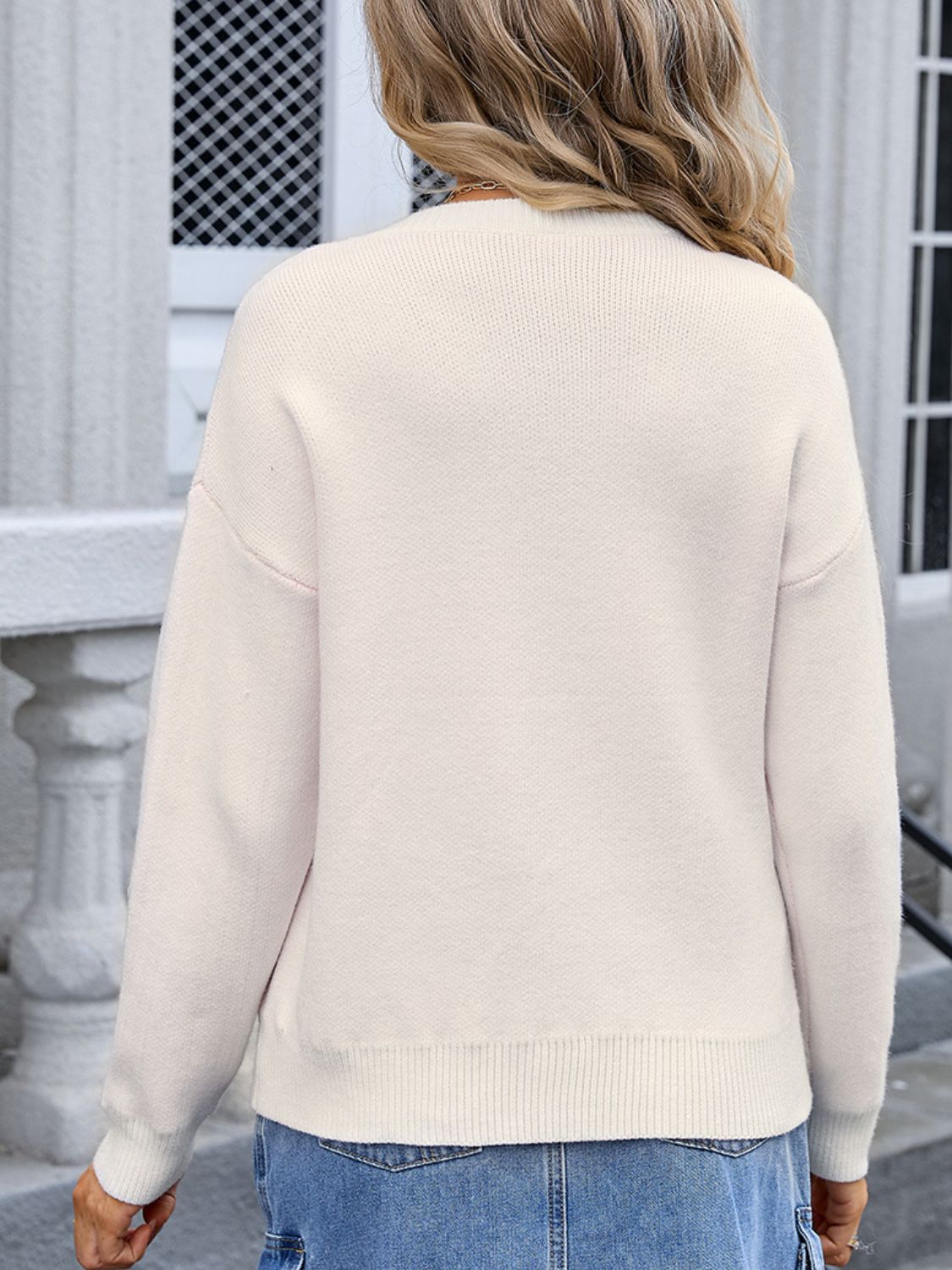 Angel Wings Bow Graphic Round Neck Long Sleeve Sweater - EkaVibe