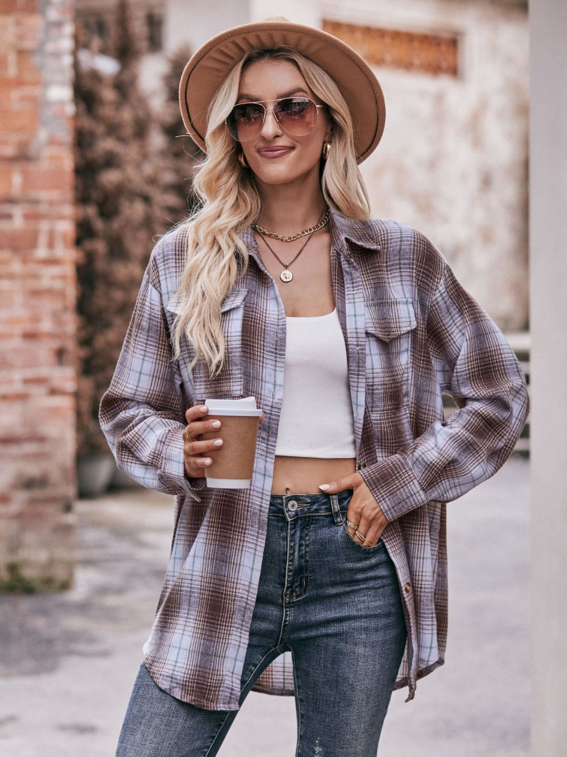 Mandy Plaid Dropped Shoulder Longline Shirt - EkaVibe