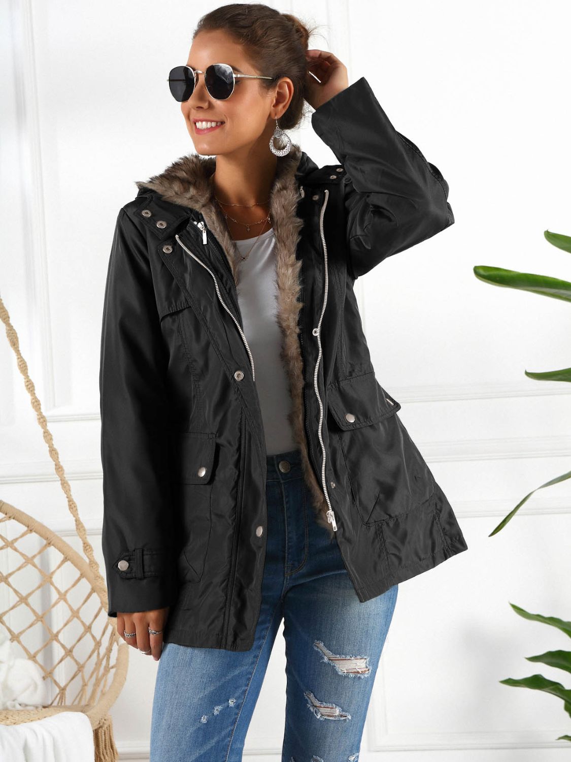 Ivy Lane Full Size Hooded Jacket with Detachable Liner (Three-Way Wear) - EkaVibe