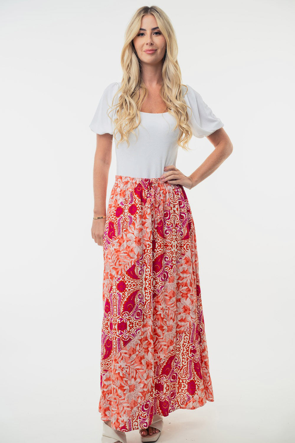 White Birch Full Size High Waisted Floral Woven Skirt - EkaVibe