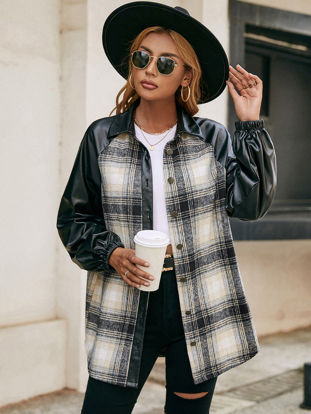 Ivy Lane Plaid Button Down Raglan Sleeve Jacket - EkaVibe