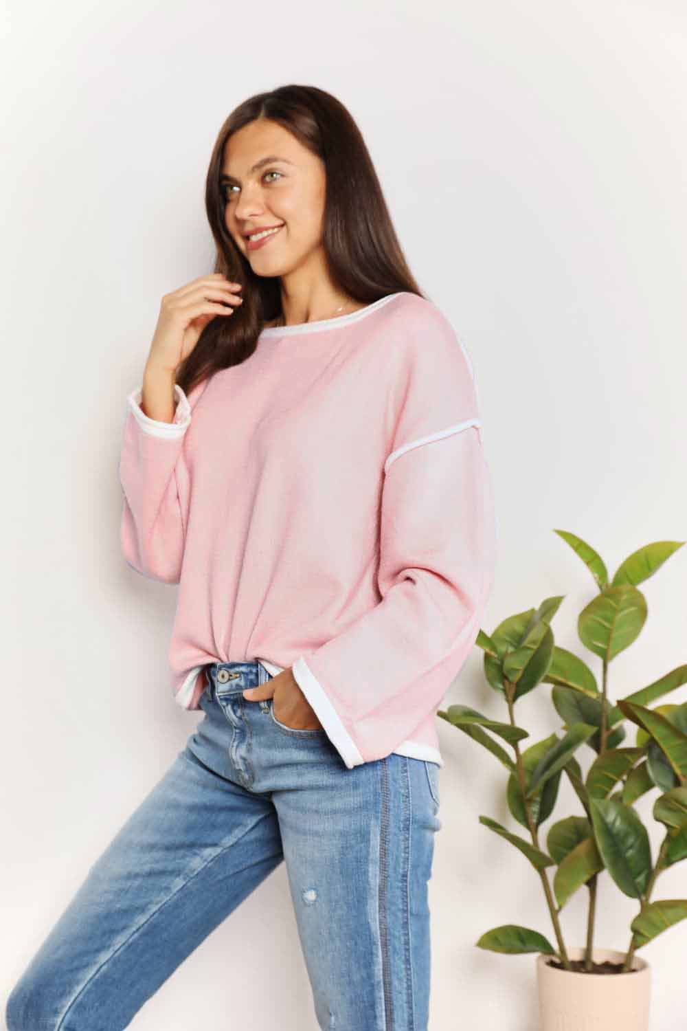 Angel Wings Contrast Detail Dropped Shoulder Knit Top - EkaVibe