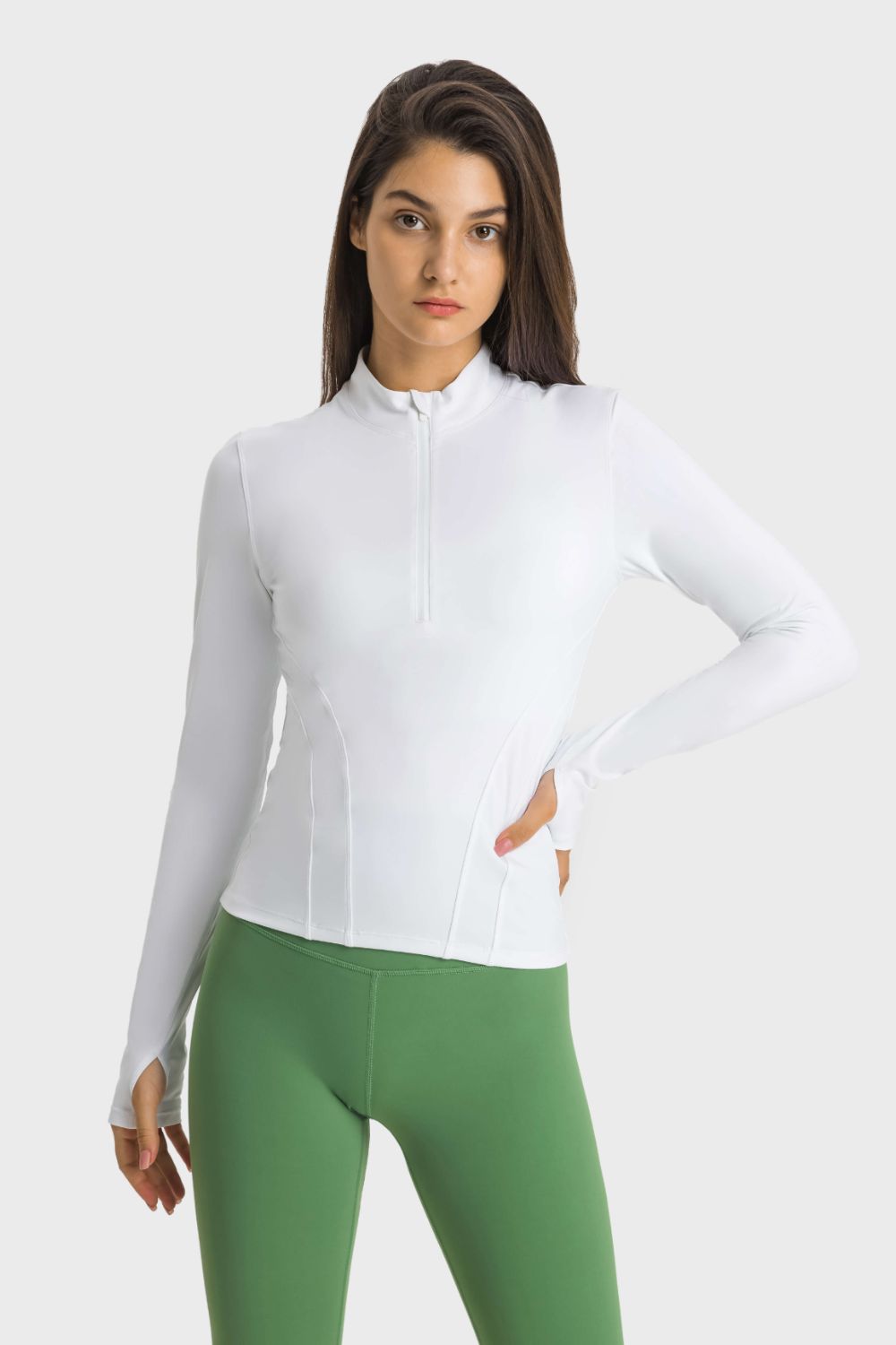 Millennia Half Zip Thumbhole Sleeve Sports Top - EkaVibe