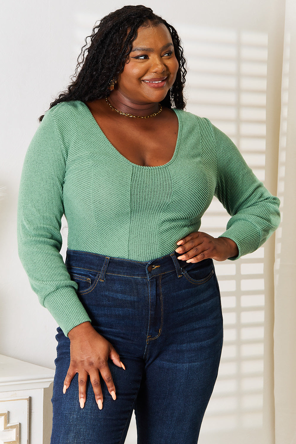 Basic Bae Scoop Neck Long Sleeve Top - EkaVibe