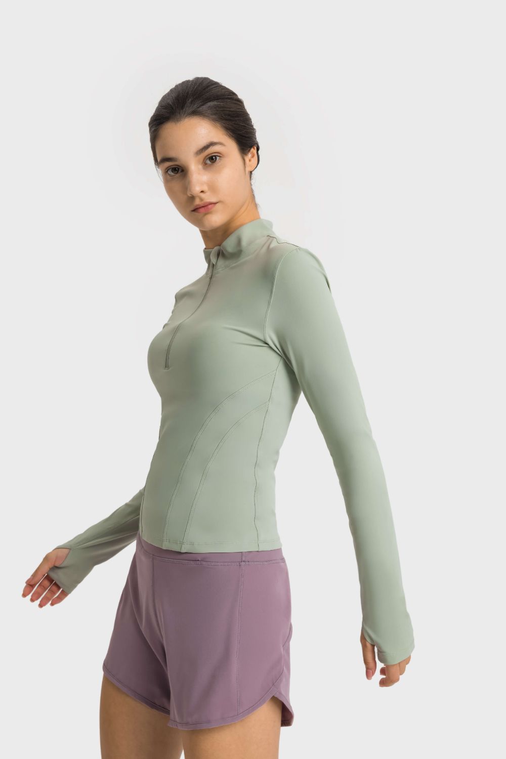 Millennia Half Zip Thumbhole Sleeve Sports Top - EkaVibe