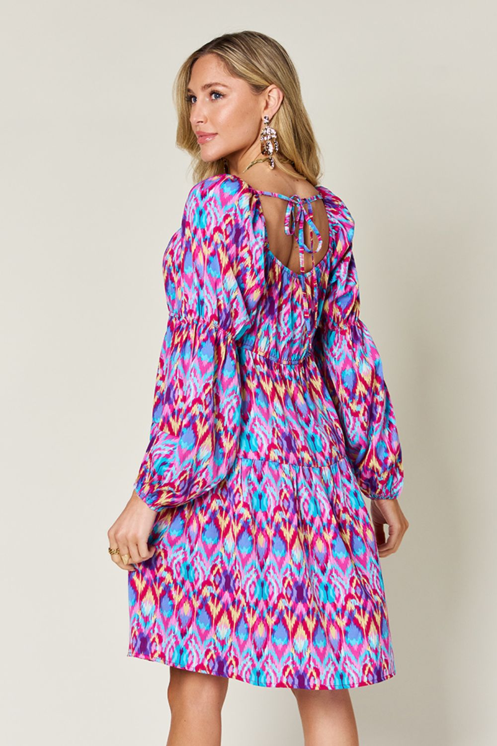 Double Take Full Size Printed Long Sleeve Dress - EkaVibe