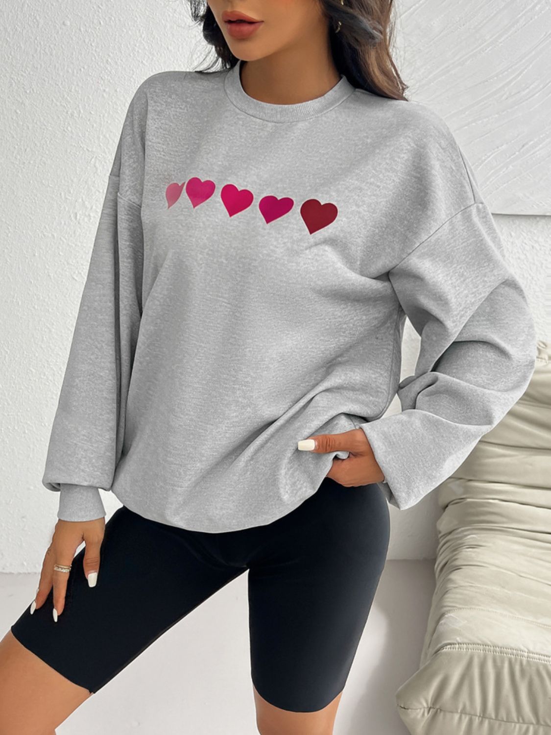 Devine Heart Dropped Shoulder Long Sleeve Sweatshirt - EkaVibe