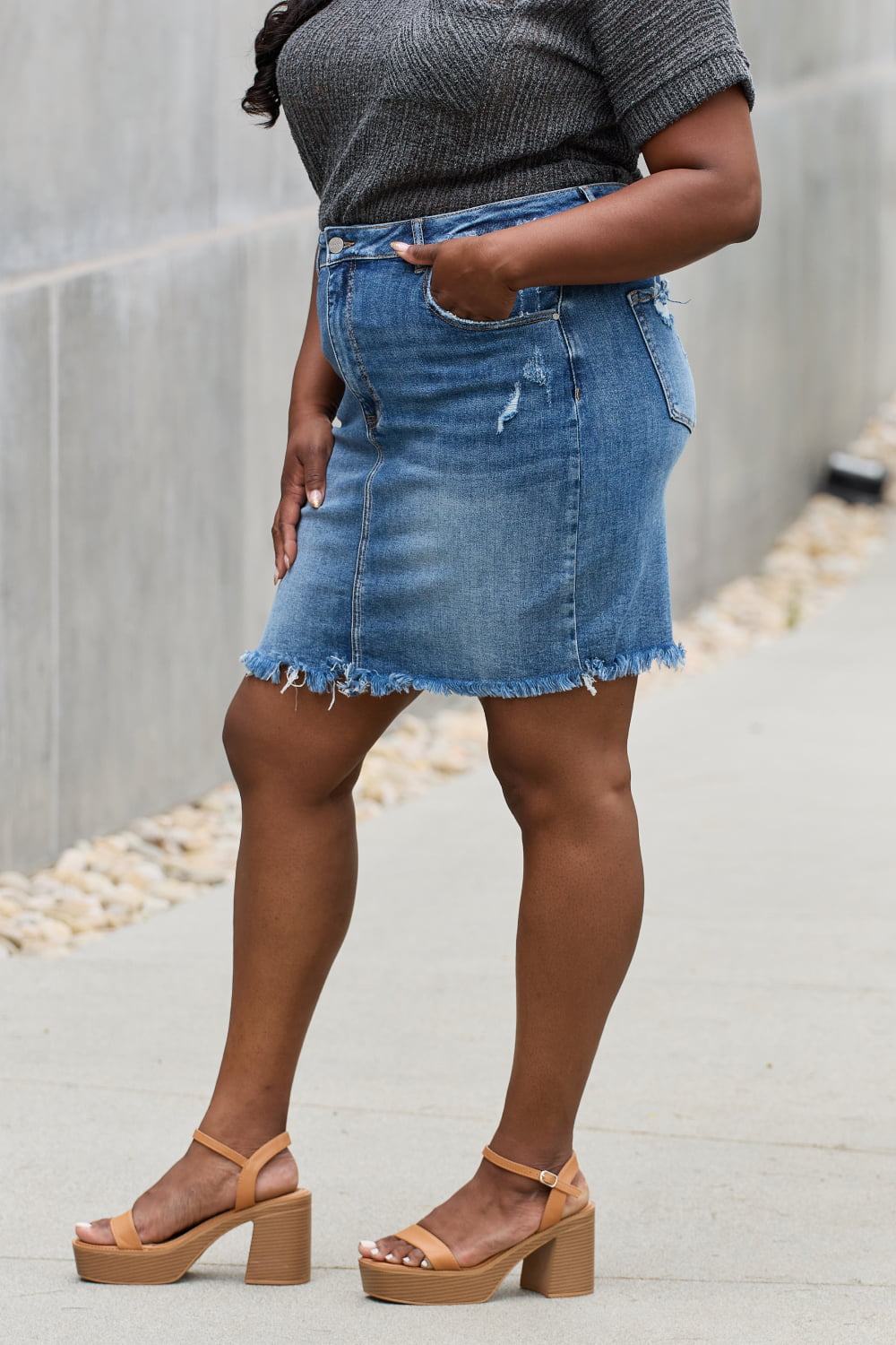 RISEN Amelia Full Size Denim Mini Skirt - EkaVibe