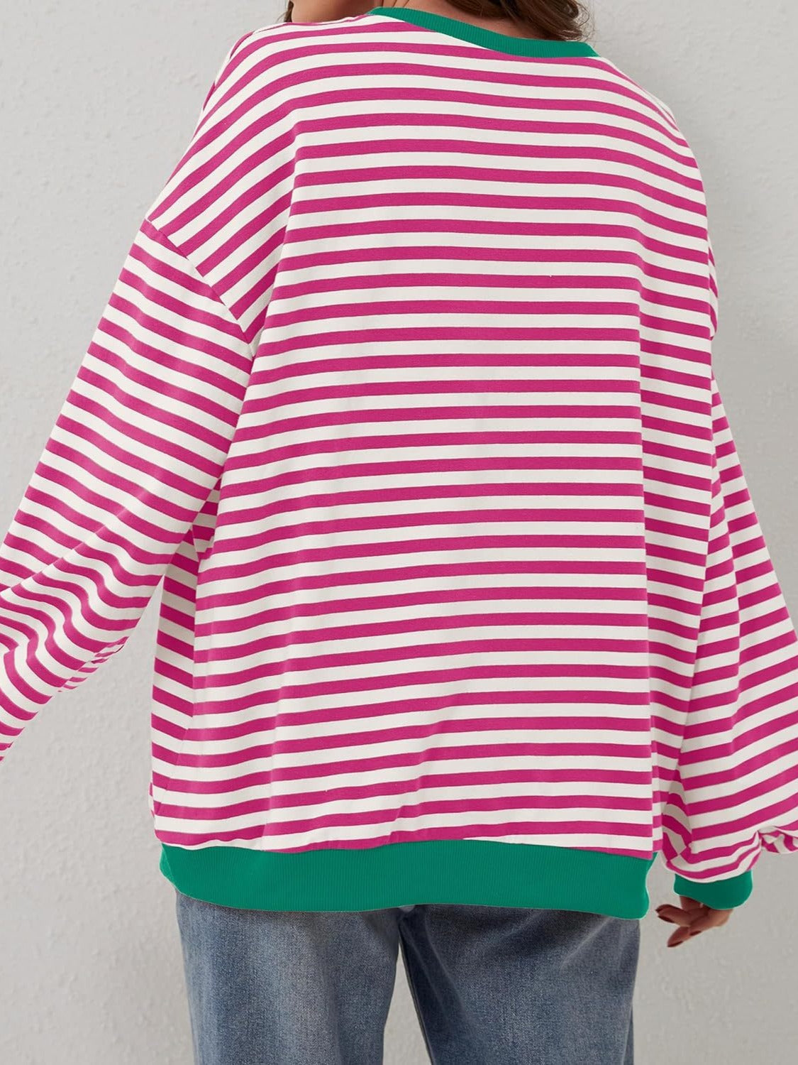 Lovelet Contrast Striped Long Sleeve Sweatshirt - EkaVibe